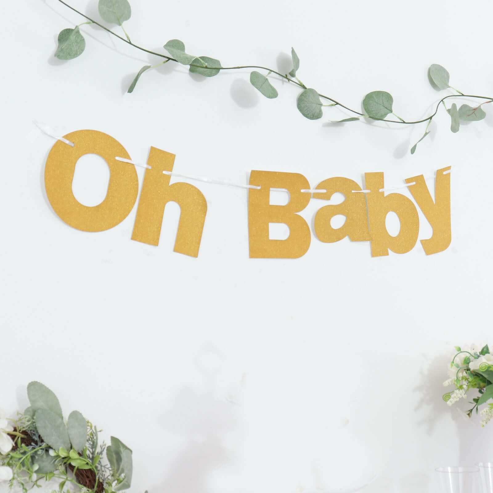 Gold Glittered Oh Baby Paper Hanging Baby Shower Garland Banner 3ft - Image 8