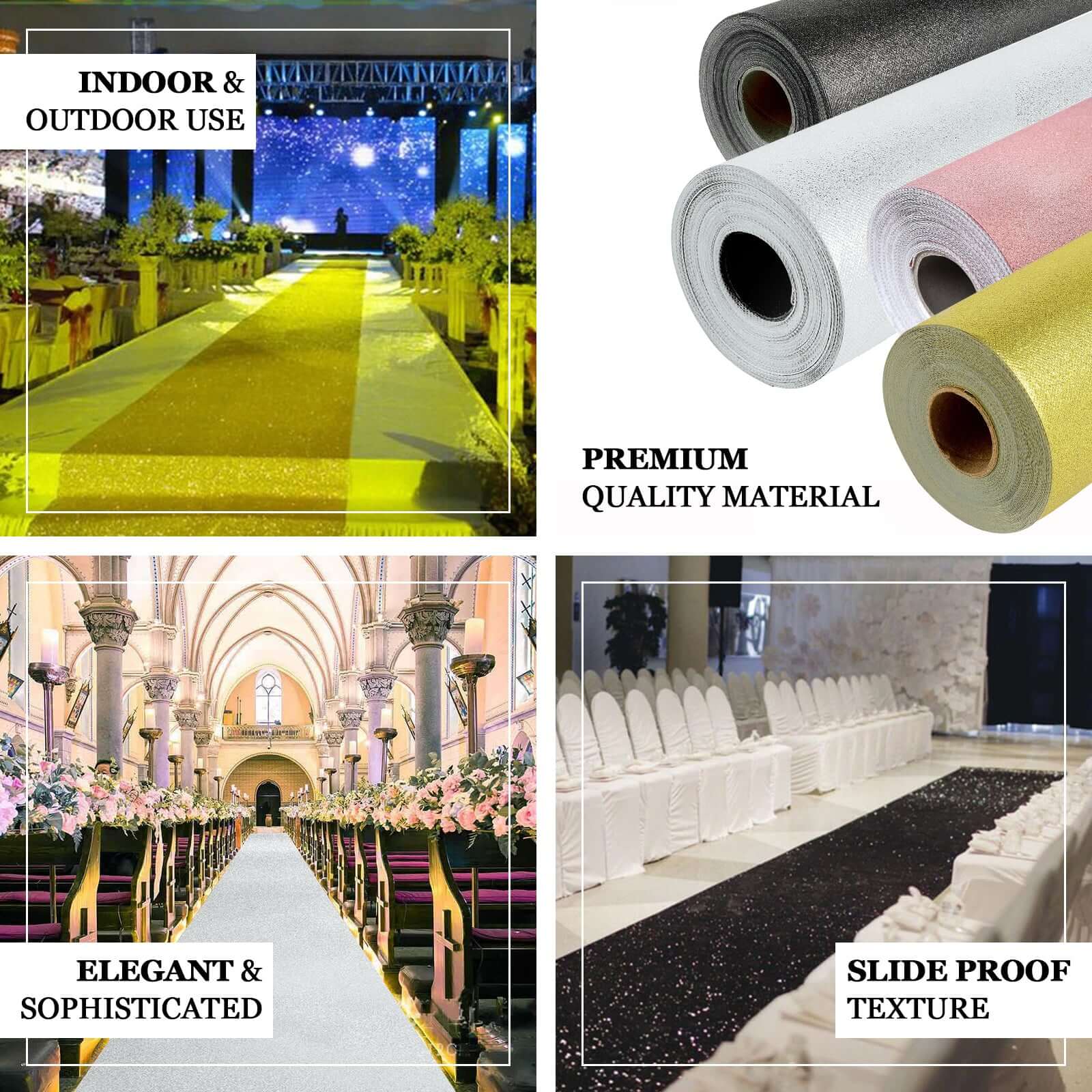 White Sparkle Glitter Wedding Aisle Runner, Non-Woven Red Carpet Runner - Prom, Hollywood, Glam Parties 3ftx50ft - Image 3