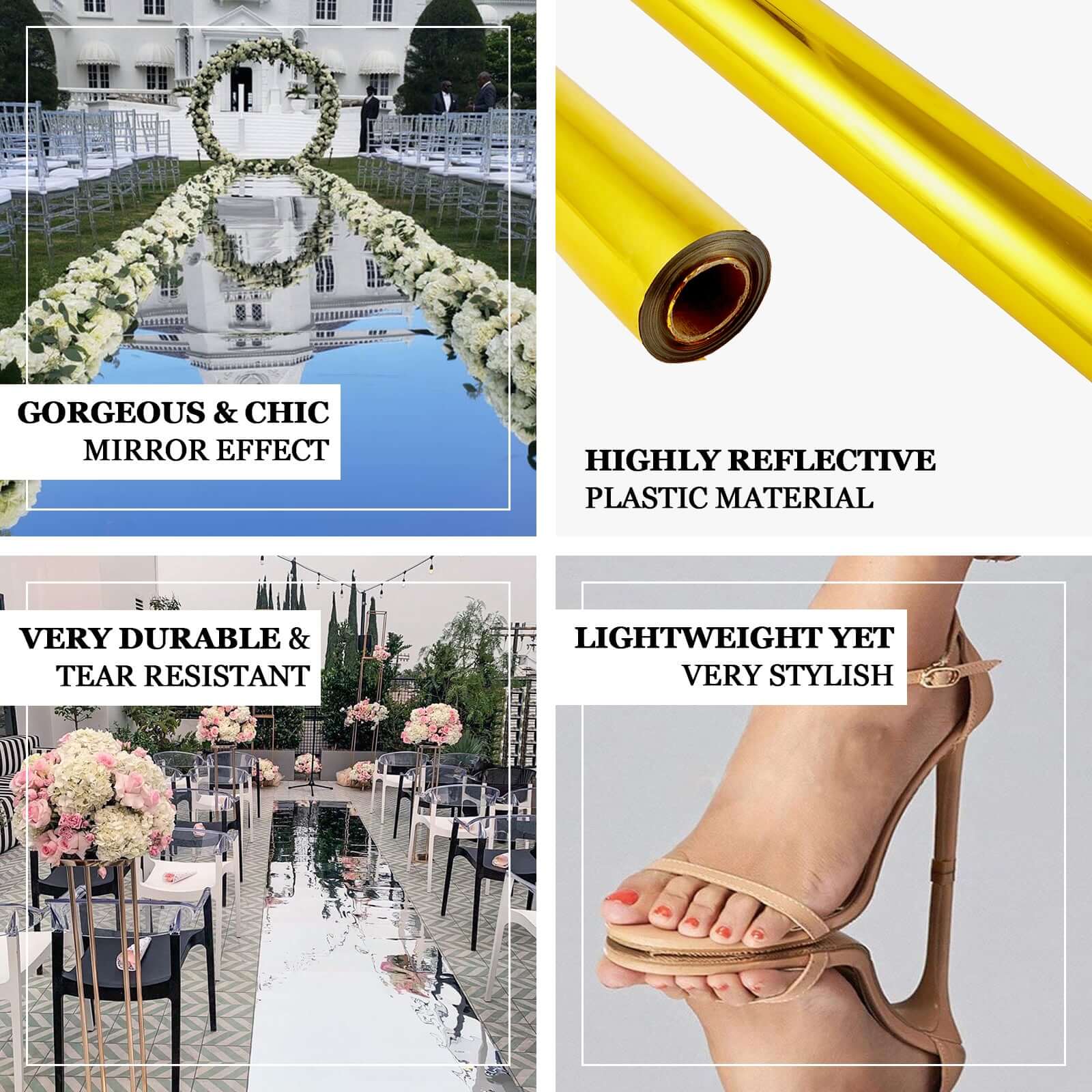 Metallic Gold Glossy Mirrored Wedding Aisle Runner, Non-Woven Red Carpet Runner - Prom, Hollywood, Glam Parties 3ftx65ft - Image 3