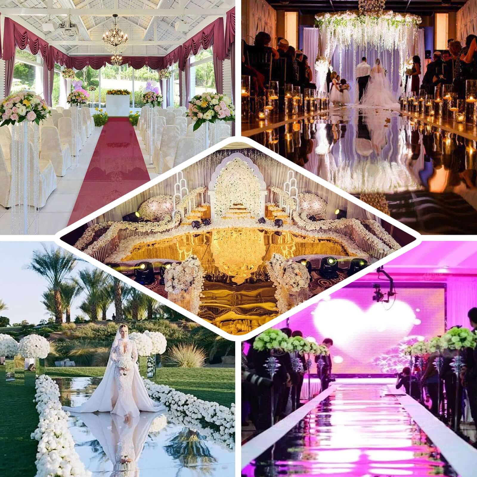 White Glossy Mirrored Wedding Aisle Runner, Non-Woven Red Carpet Runner - Prom, Hollywood, Glam Parties 3ftx65ft - Image 4