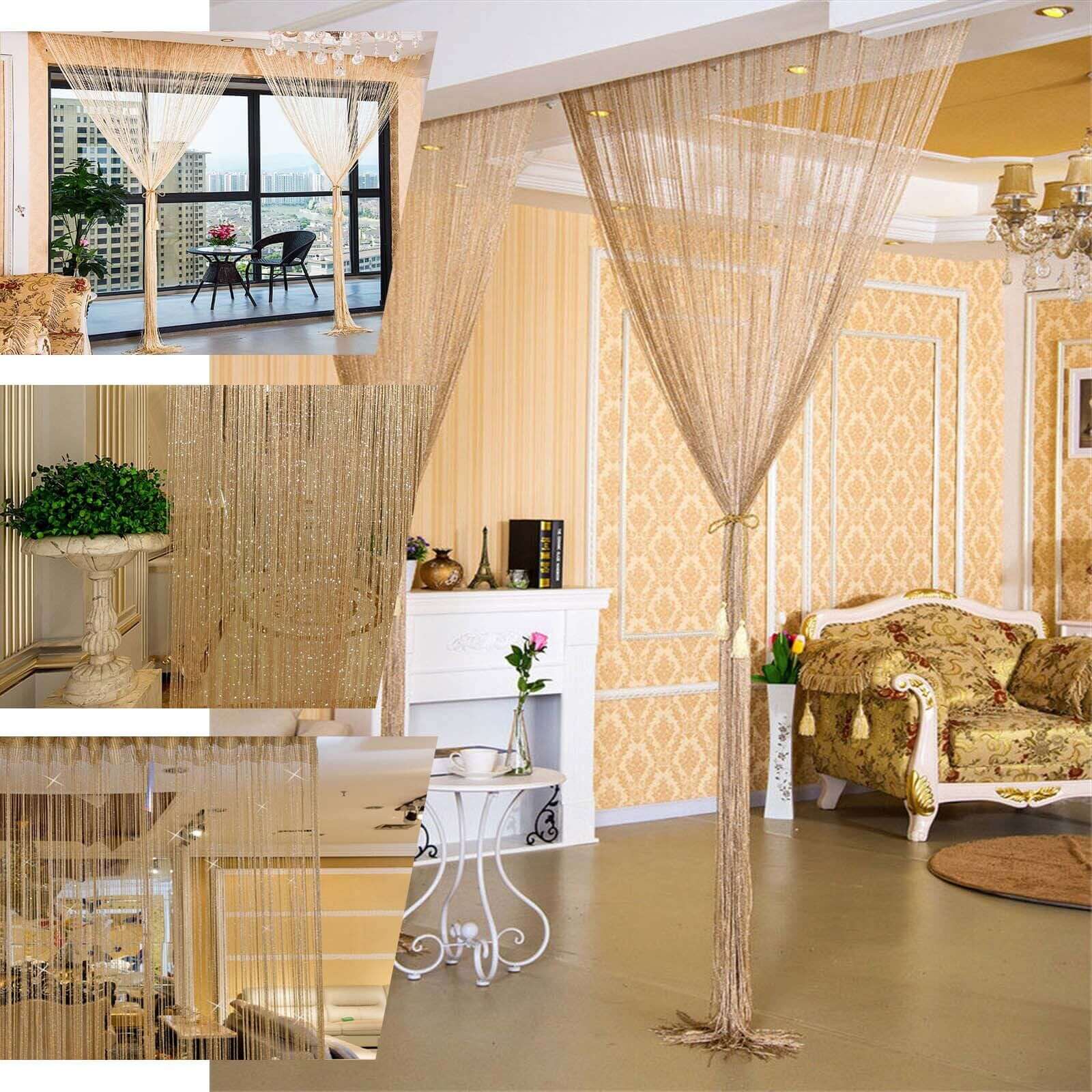 Gold Silk Tassel String Curtains, Decorative Room Divider Panels 3ftx8ft - Image 4