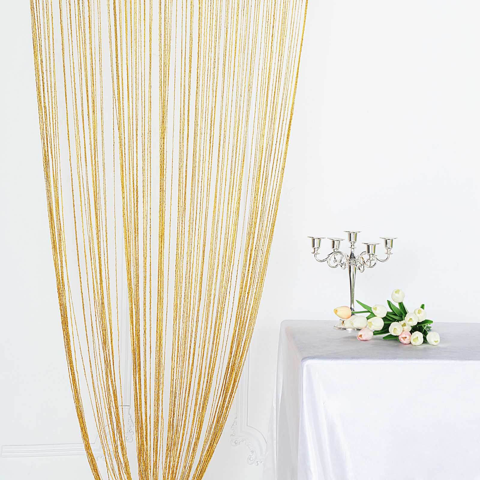 Gold Silk Tassel String Curtains, Decorative Room Divider Panels 3ftx8ft - Image 6