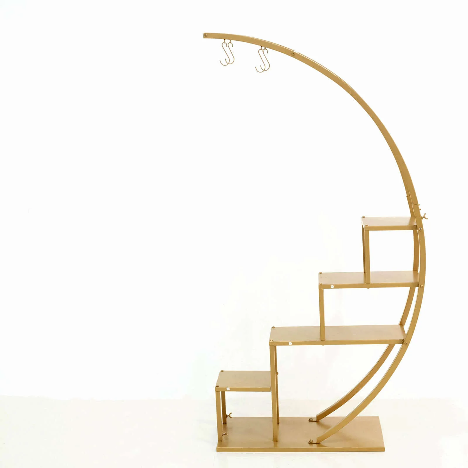 Gold Metal 4-Tier Half Moon Plant Shelf Rack With Hanging Hooks, Cupcake Dessert Display Stand 4.5ft - Image 6
