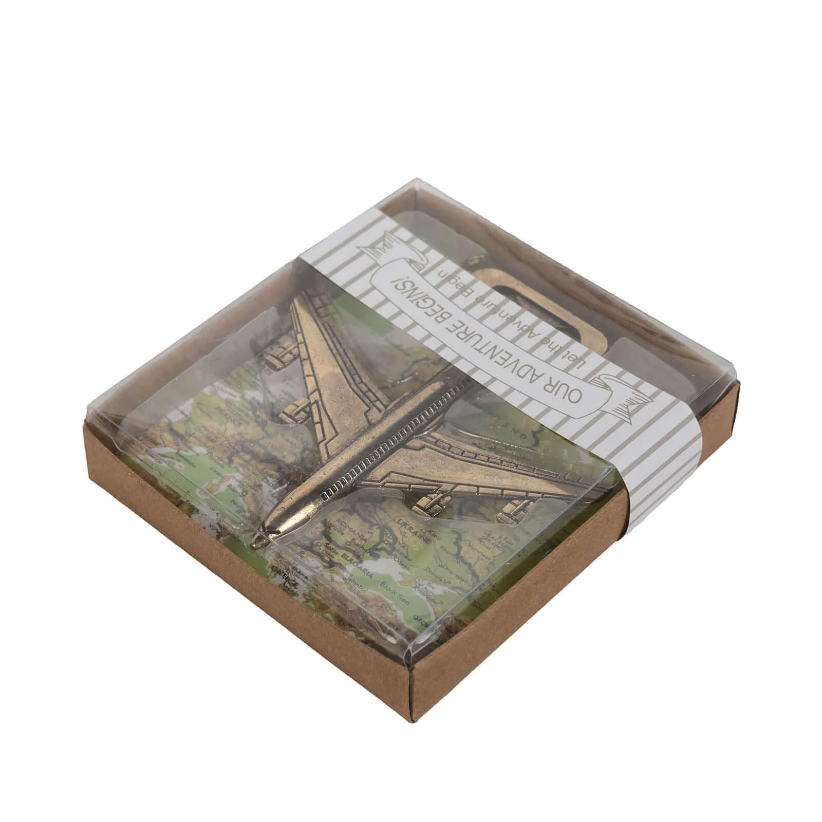Antique Gold Metal Airplane Bottle Opener Vintage Party Favor Gift Box Pre-Packed 4" - Image 7