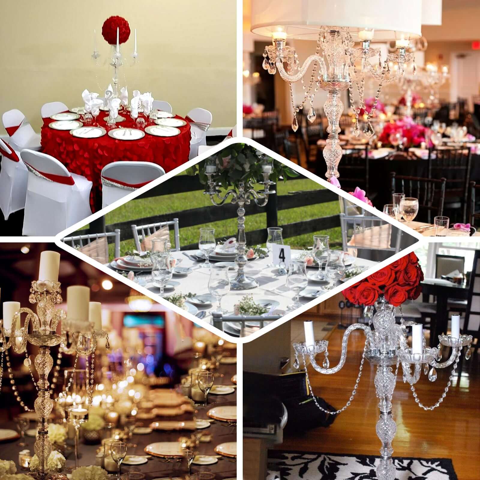 4-Arm Crystal Chandelier Candelabra 35" Silver - Metal Taper Candlestick Holder Table Centerpiece for Events - Image 5