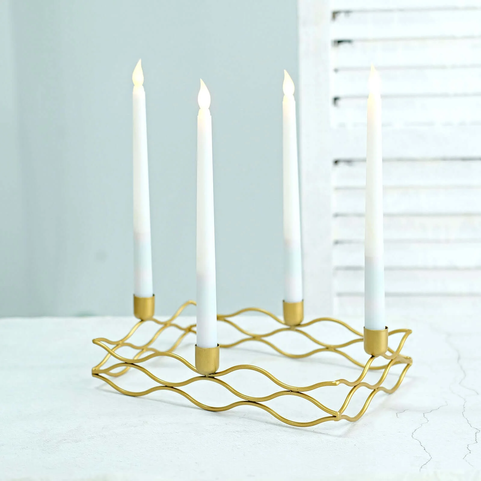 4 Arm Gold Metal Taper Candle Wreath Candelabra 12"x8" Rectangular Design - Wedding Table Centerpiece - Image 5