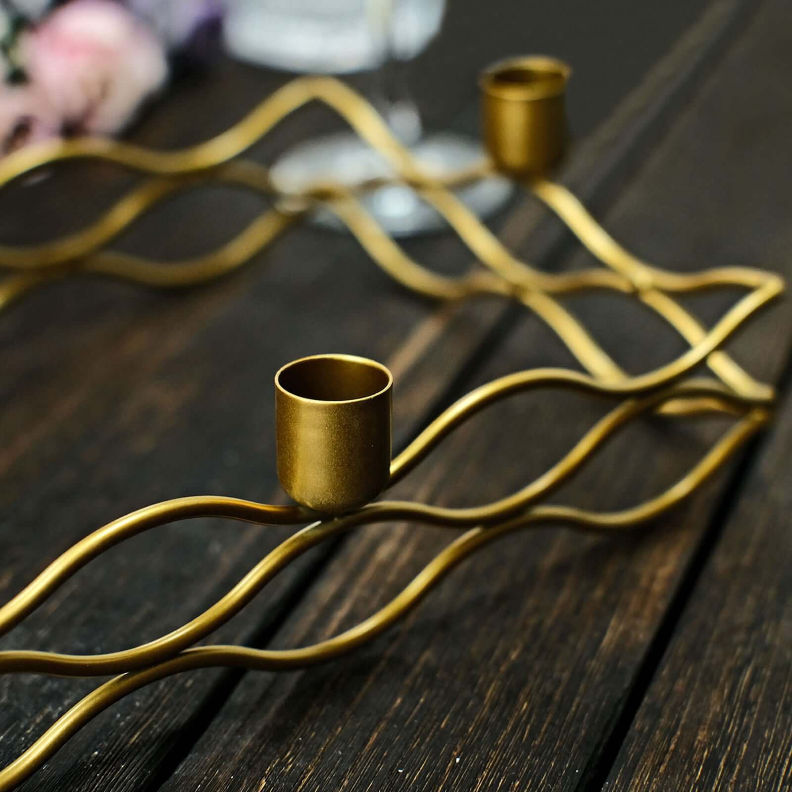 4 Arm Gold Metal Taper Candle Wreath Candelabra 12"x8" Rectangular Design - Wedding Table Centerpiece - Image 9
