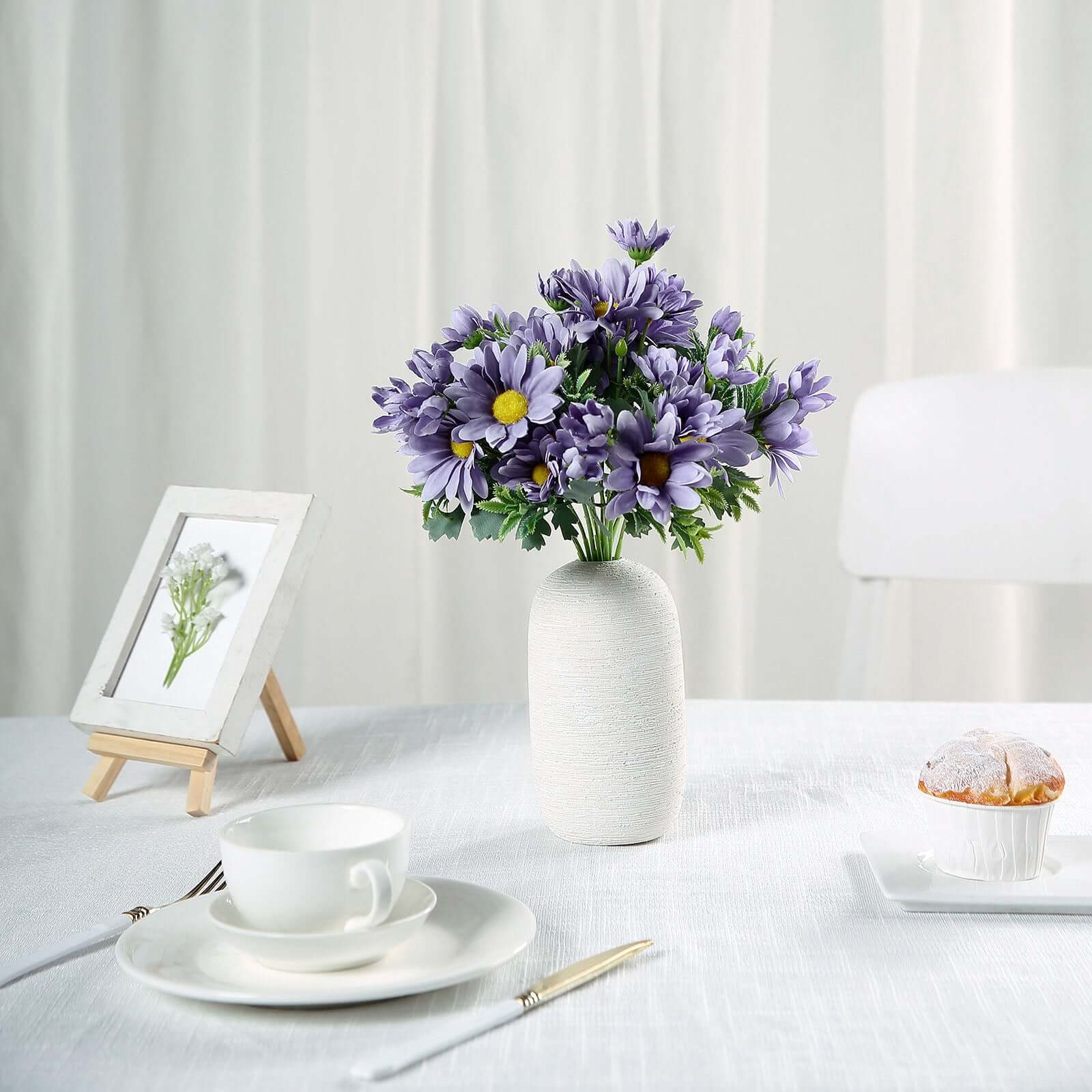 4 Bushes Lavender Lilac Artificial Silk Daisy Flower Bouquet Branches 11" - Image 2