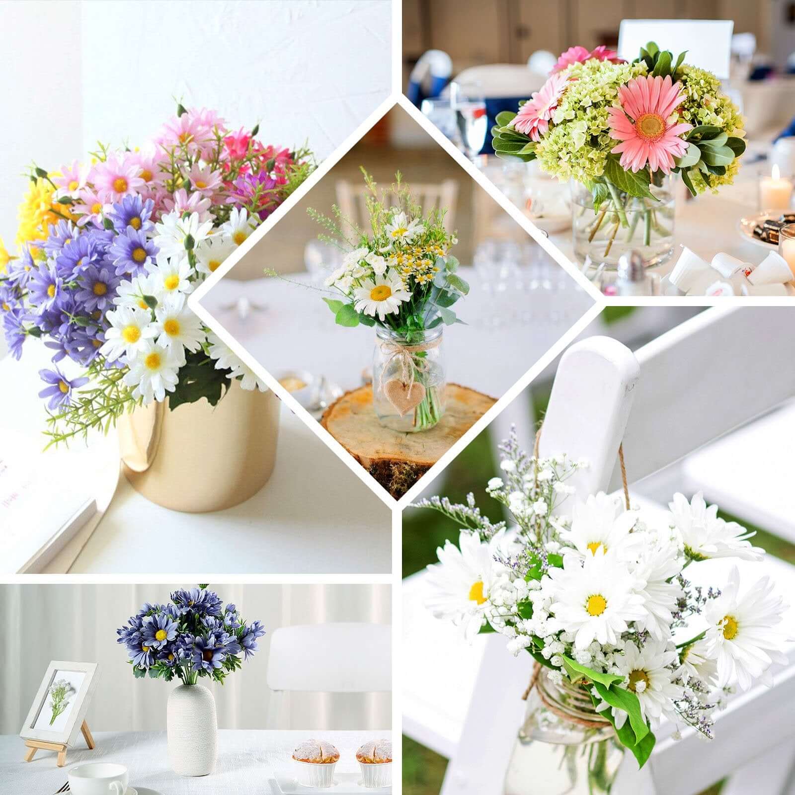 4 Bushes Lavender Lilac Artificial Silk Daisy Flower Bouquet Branches 11" - Image 5