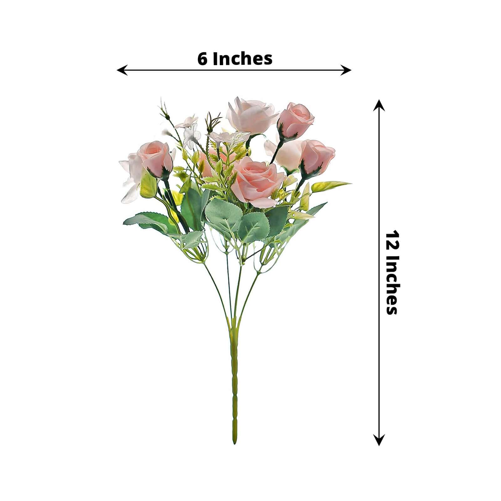 4 Bushes Blush Real Touch Artificial Silk Rose Bridal Bouquet, Faux Flowers 12" - Image 3