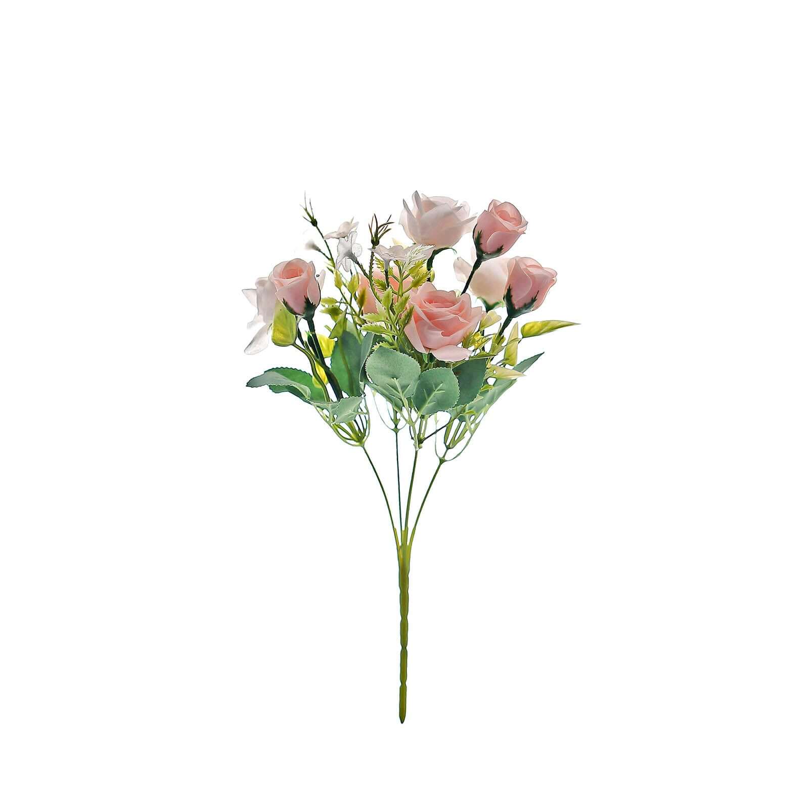 4 Bushes Blush Real Touch Artificial Silk Rose Bridal Bouquet, Faux Flowers 12" - Image 6