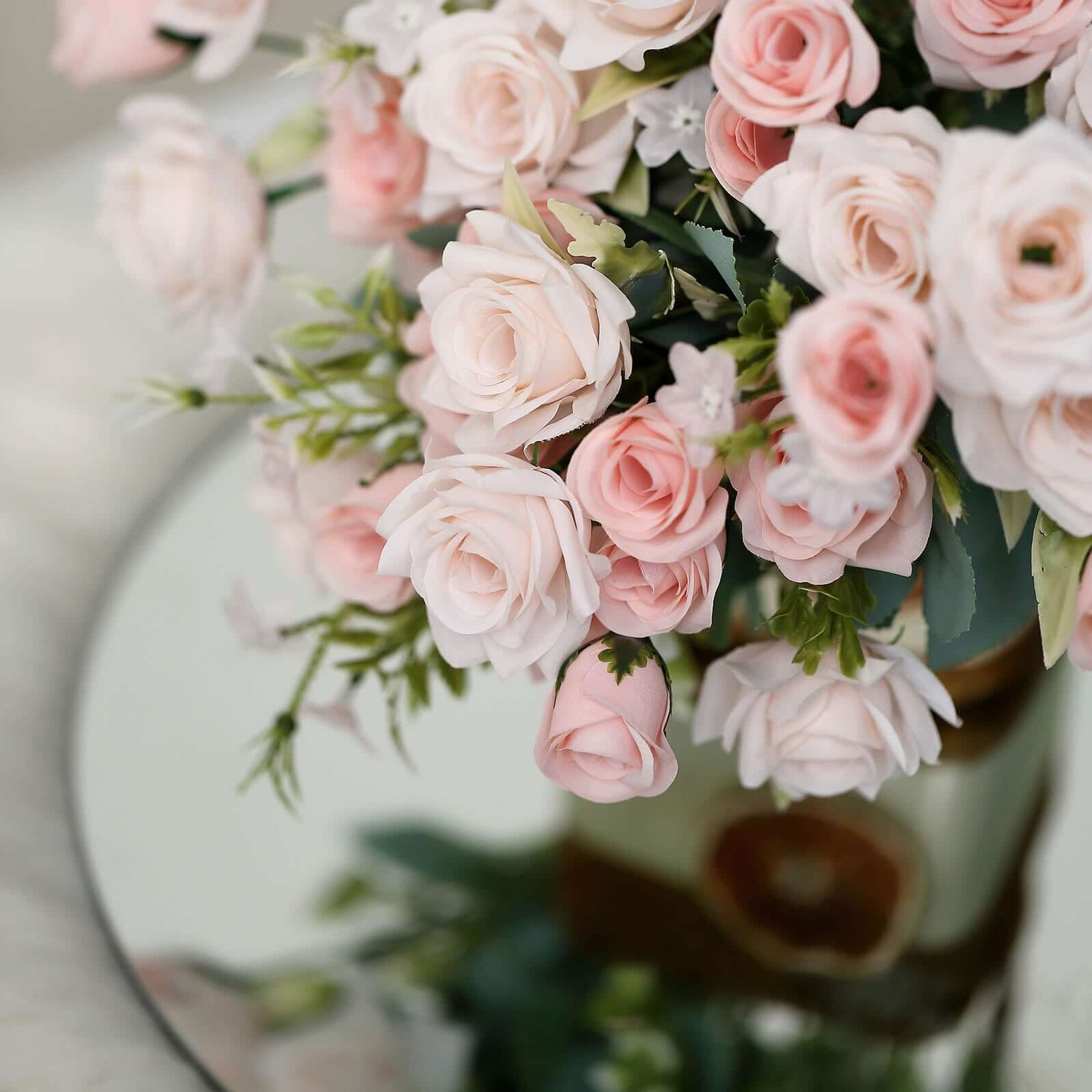 4 Bushes Blush Real Touch Artificial Silk Rose Bridal Bouquet, Faux Flowers 12" - Image 8