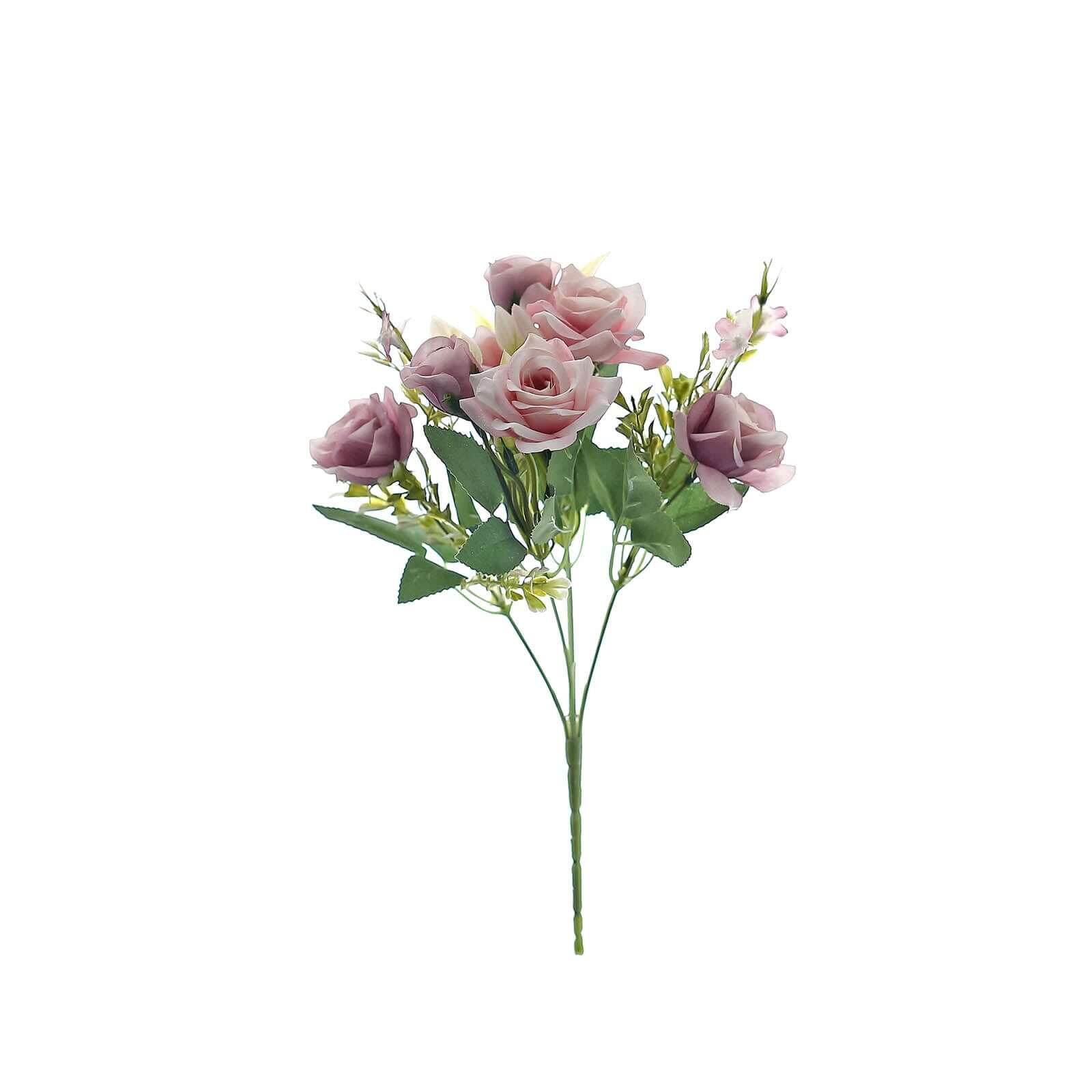 4 Bushes Dusty Rose Real Touch Artificial Silk Rose Bridal Bouquet, Faux Flowers 12" - Image 6