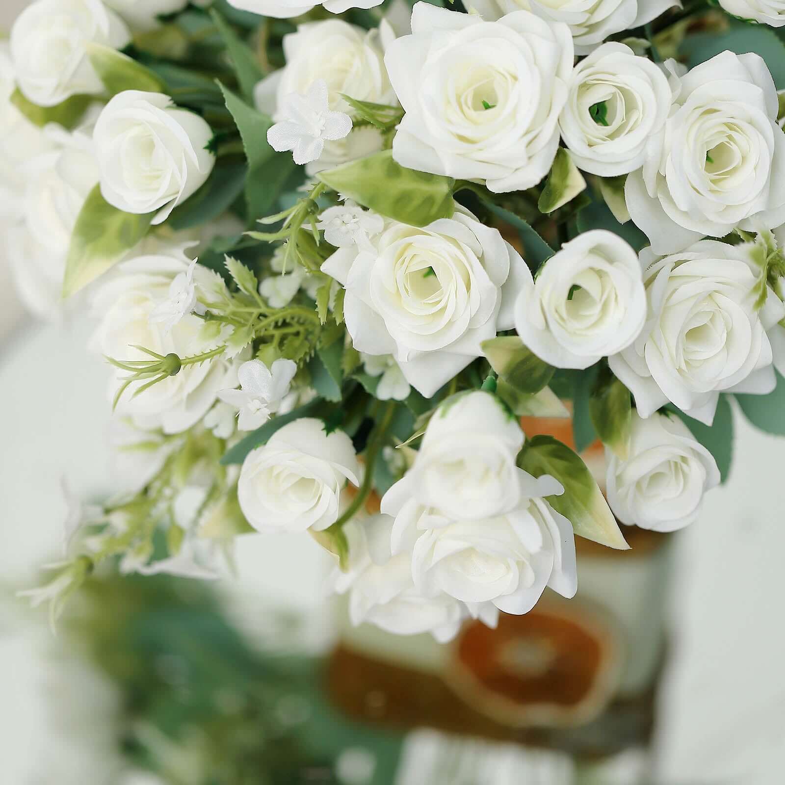 4 Bushes Ivory Real Touch Artificial Silk Rose Bridal Bouquet, Faux Flowers 12" - Image 8