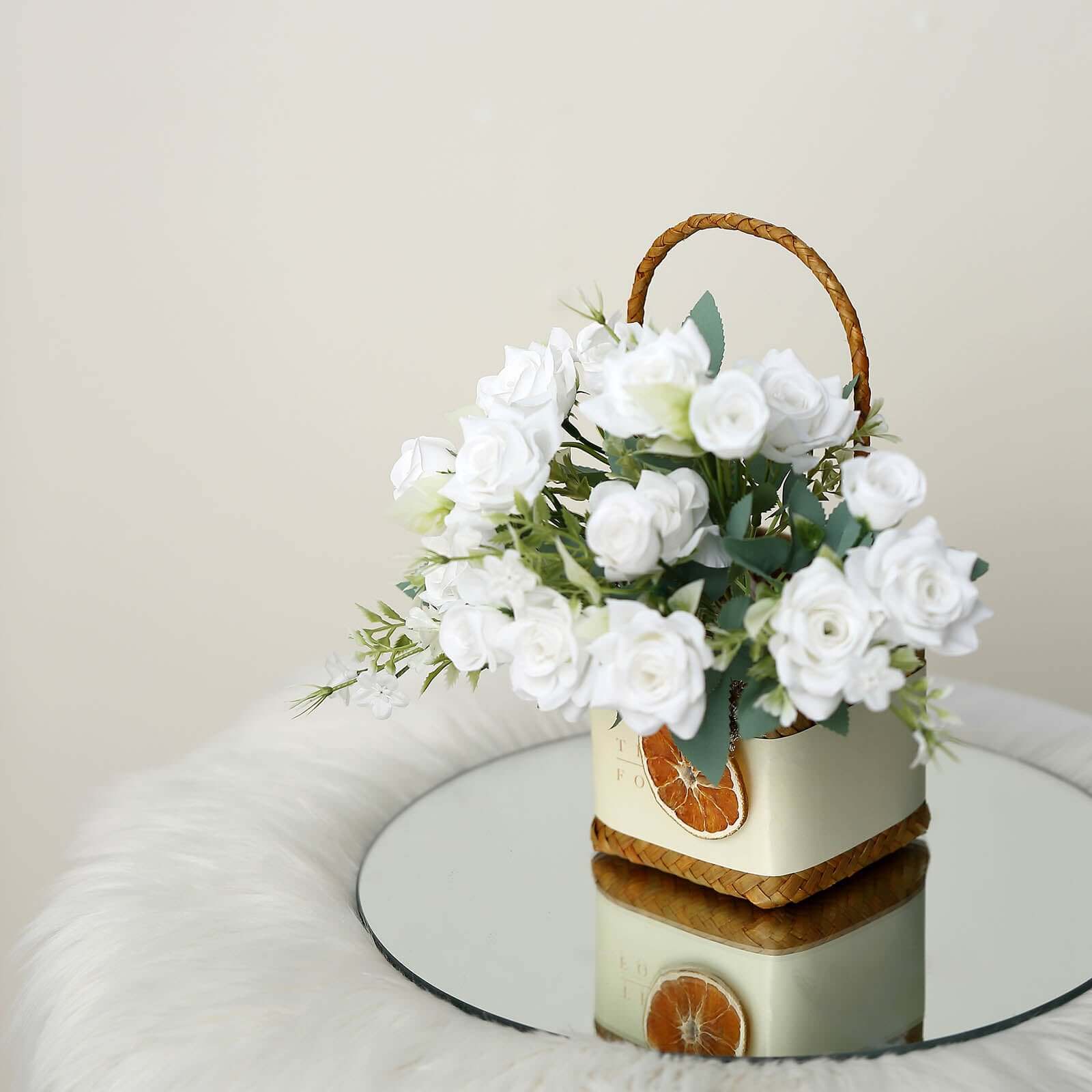 4 Bushes White Real Touch Artificial Silk Rose Bridal Bouquet, Faux Flowers 12" - Image 10