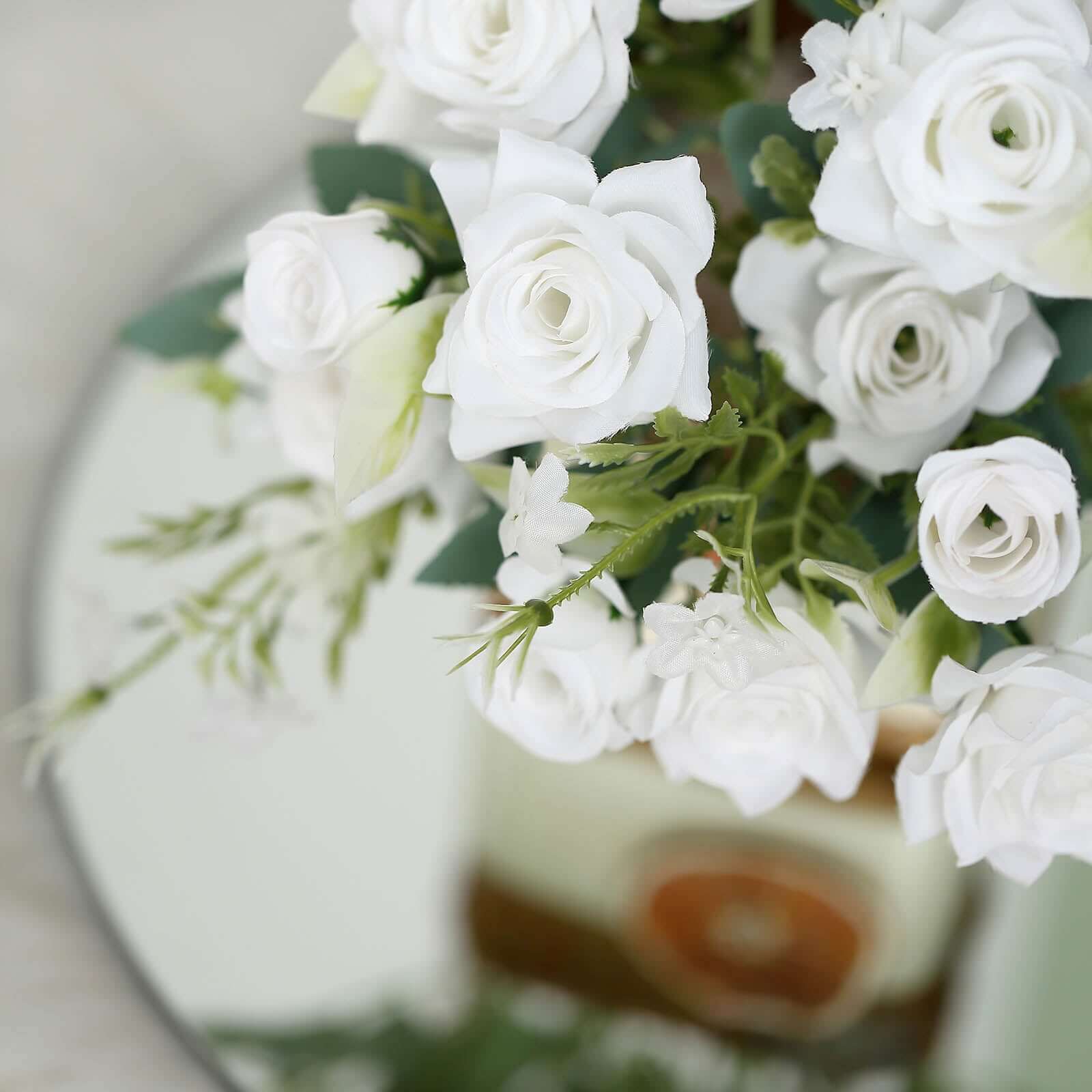 4 Bushes White Real Touch Artificial Silk Rose Bridal Bouquet, Faux Flowers 12" - Image 11