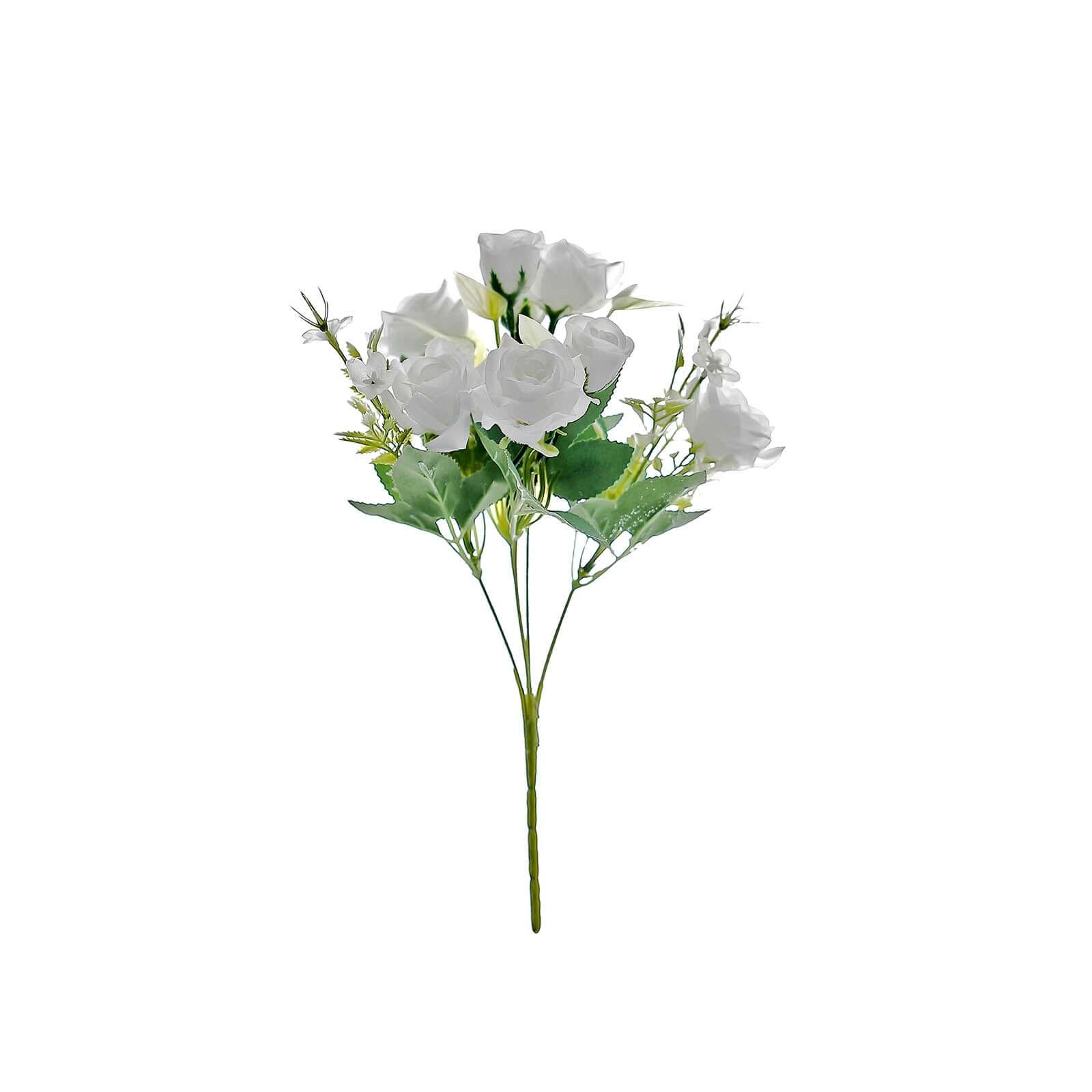 4 Bushes White Real Touch Artificial Silk Rose Bridal Bouquet, Faux Flowers 12" - Image 6