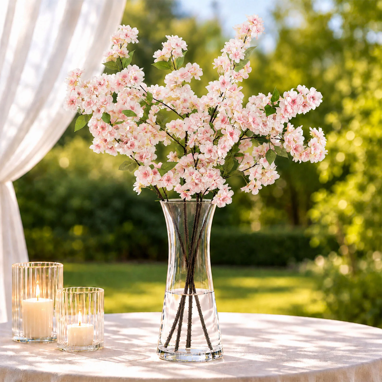 4 Stems Blush Artificial Silk Cherry Blossom Flower Branches – 40" Tall - Image 6