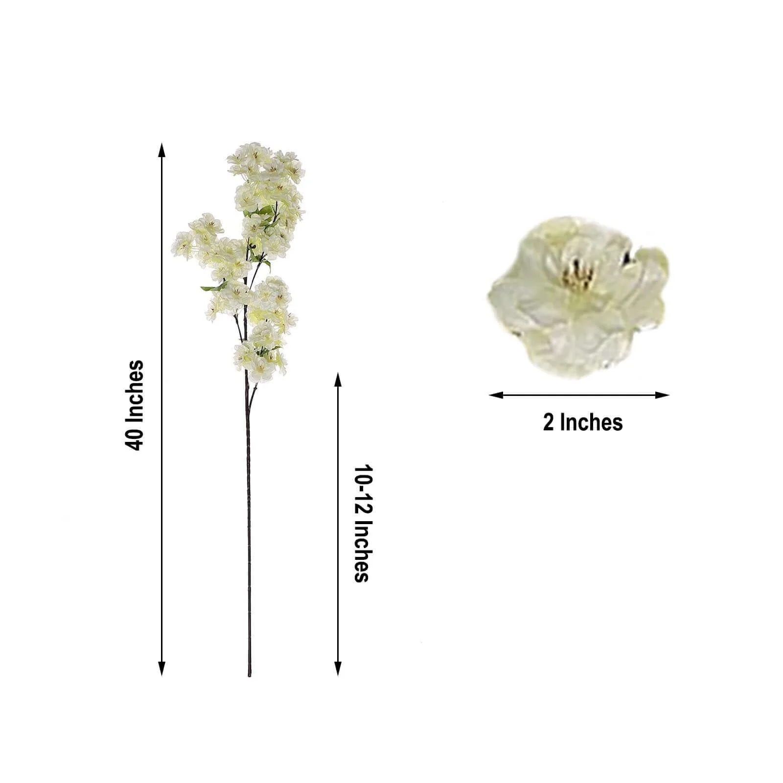 4 Stems Cream Artificial Silk Cherry Blossom Flower Branches – 40" Tall - Image 3
