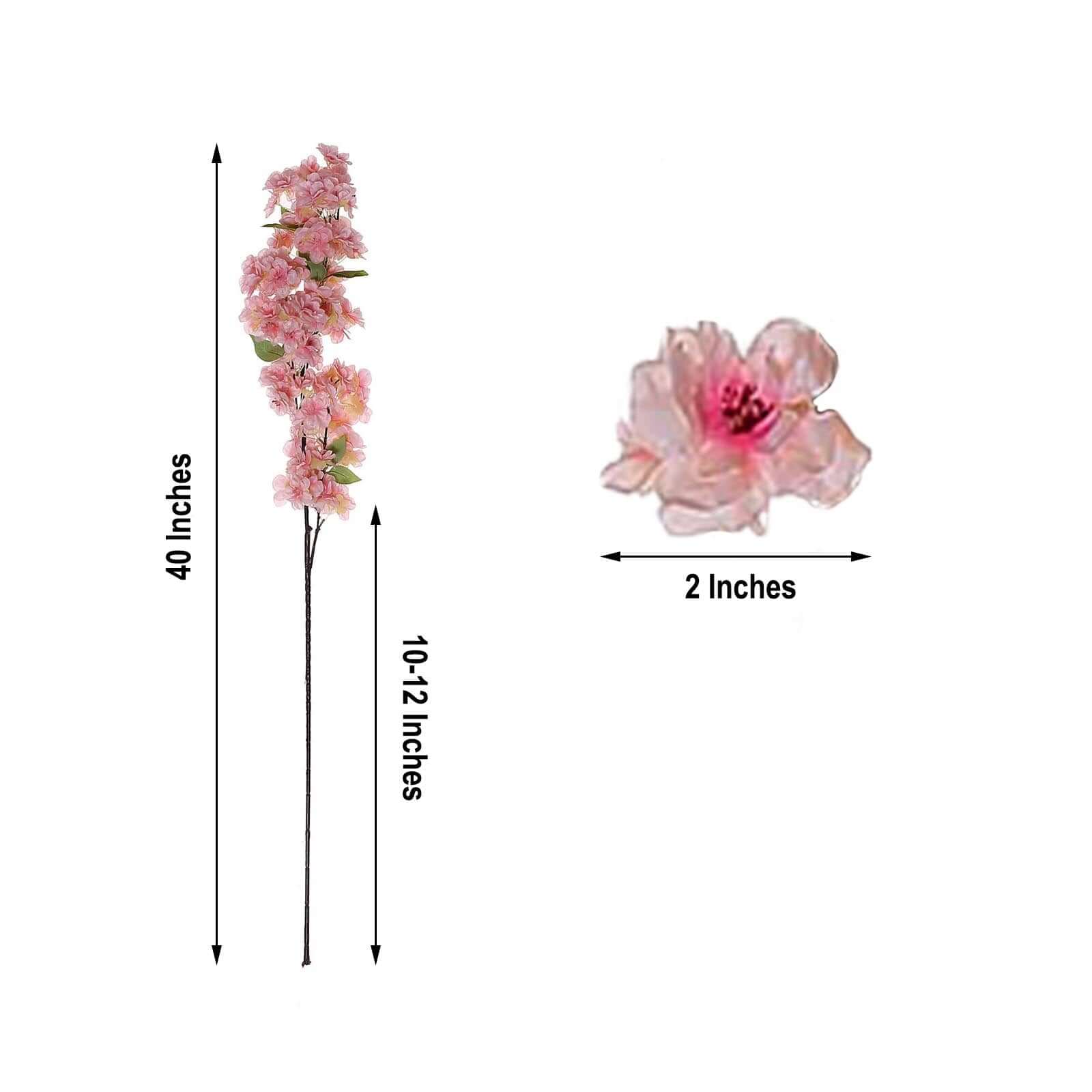 4 Stems Pink Artificial Silk Cherry Blossom Flower Branches – 40" Tall - Image 4