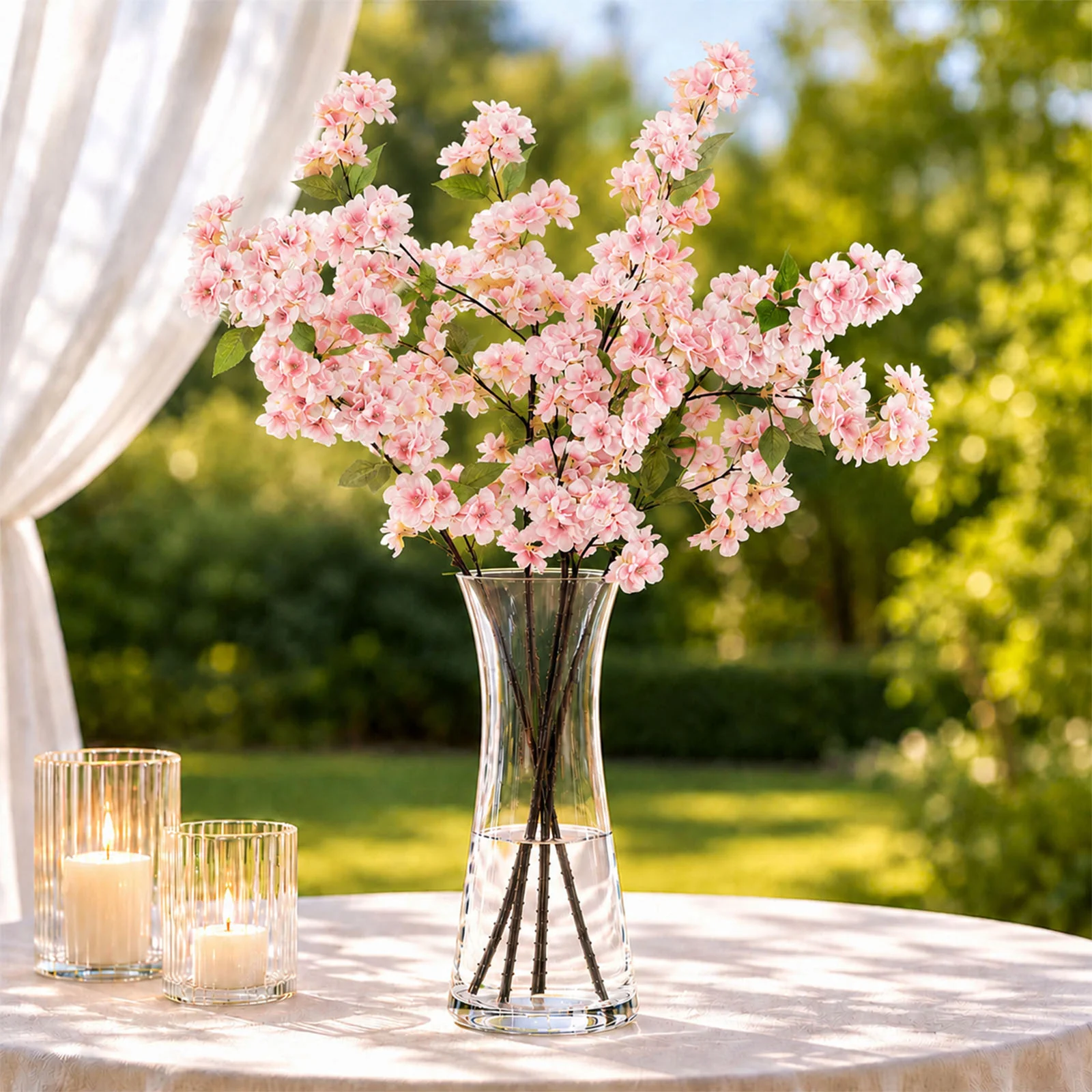 4 Stems Pink Artificial Silk Cherry Blossom Flower Branches – 40" Tall - Image 6