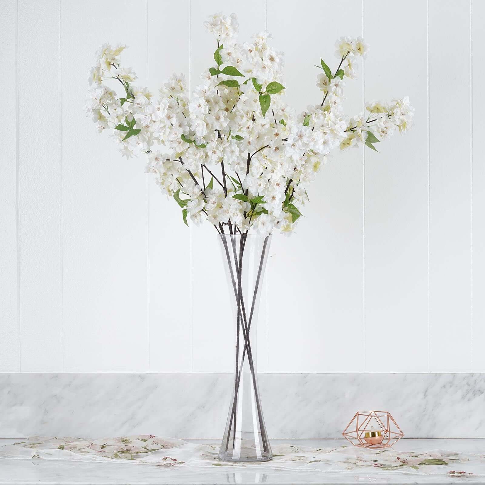 4 Stems White Artificial Silk Cherry Blossom Flower Branches – 40" Tall - Image 2