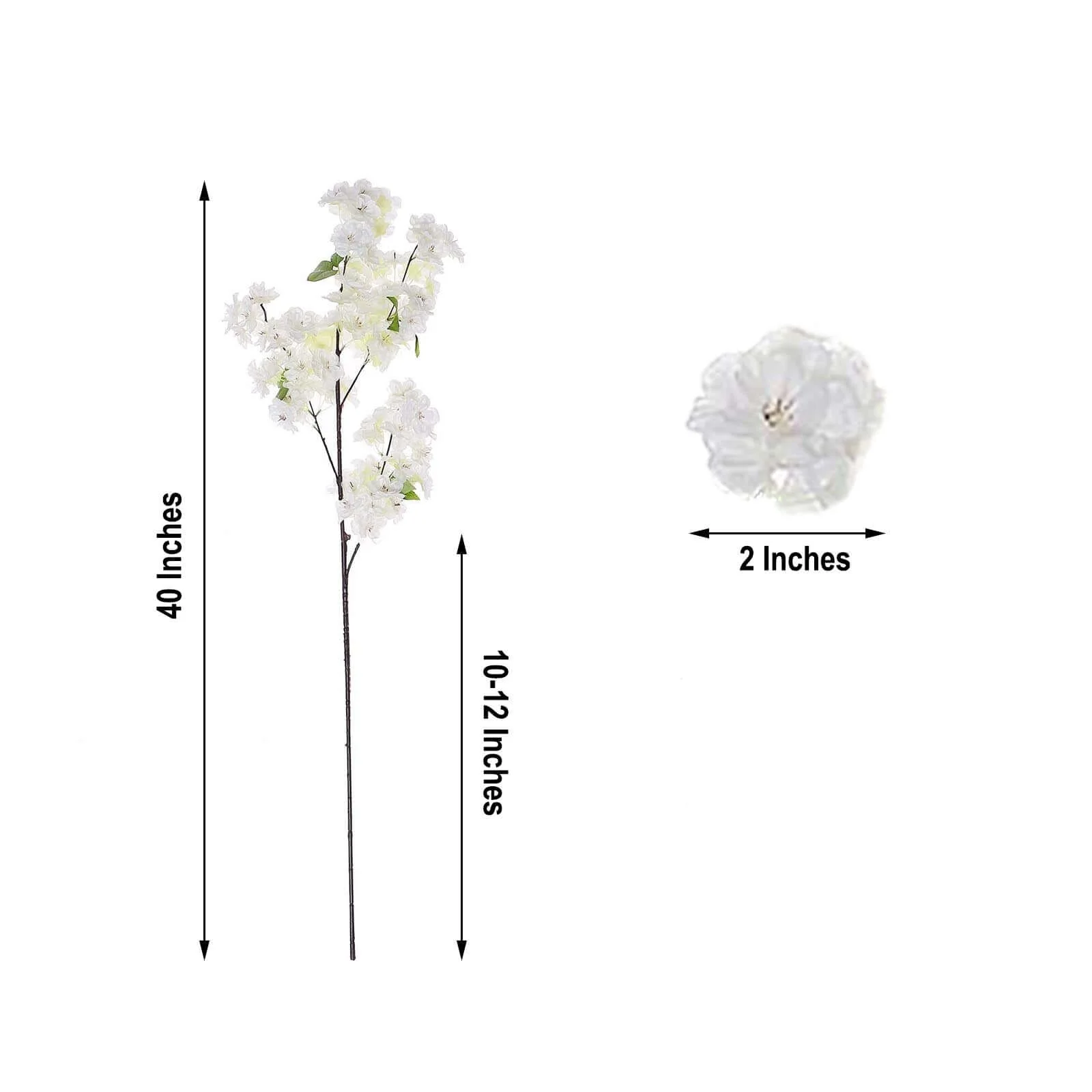 4 Stems White Artificial Silk Cherry Blossom Flower Branches – 40" Tall - Image 3