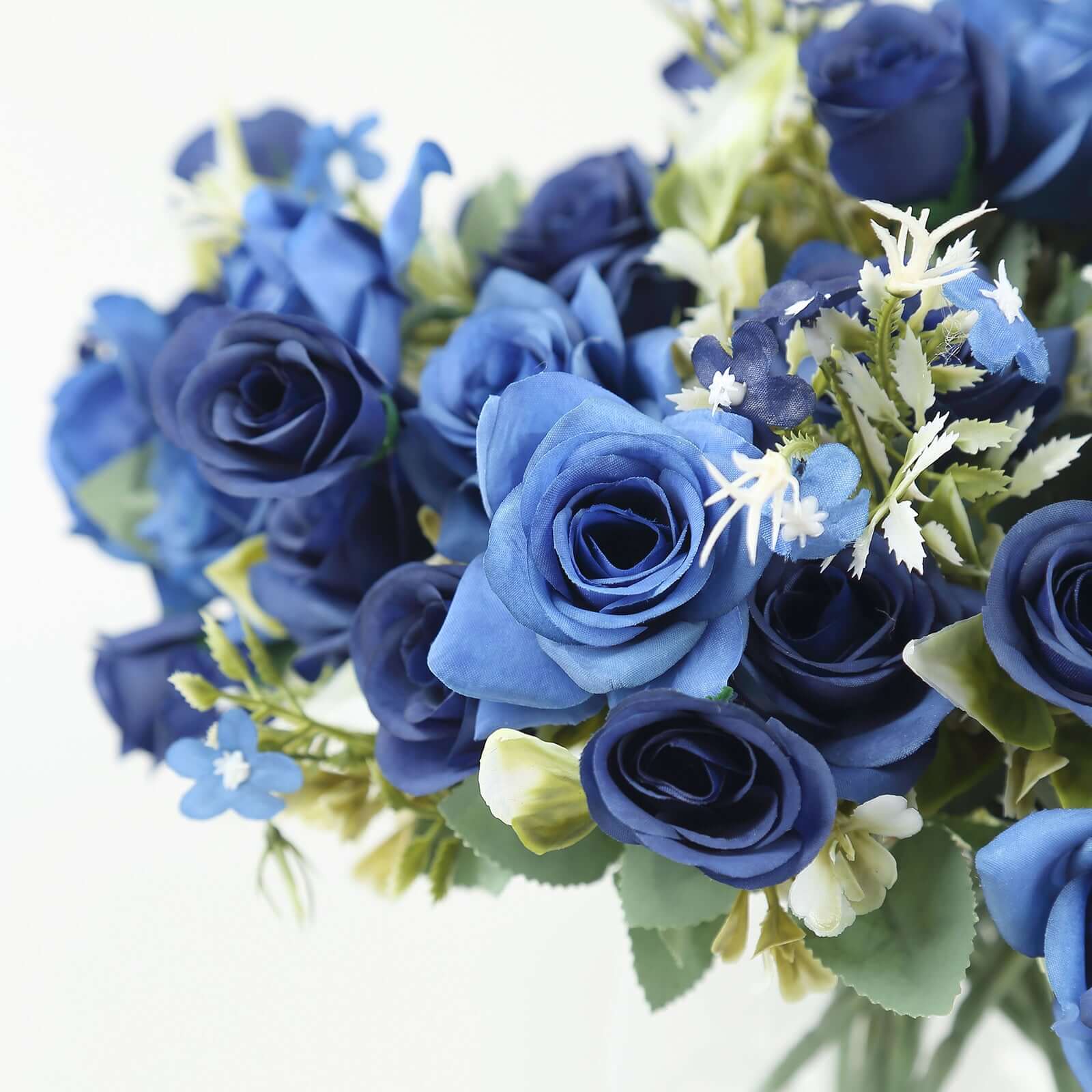 4 Bushes Navy Blue Real Touch Artificial Silk Rose Bridal Bouquet, Faux Flowers 12" - Image 8