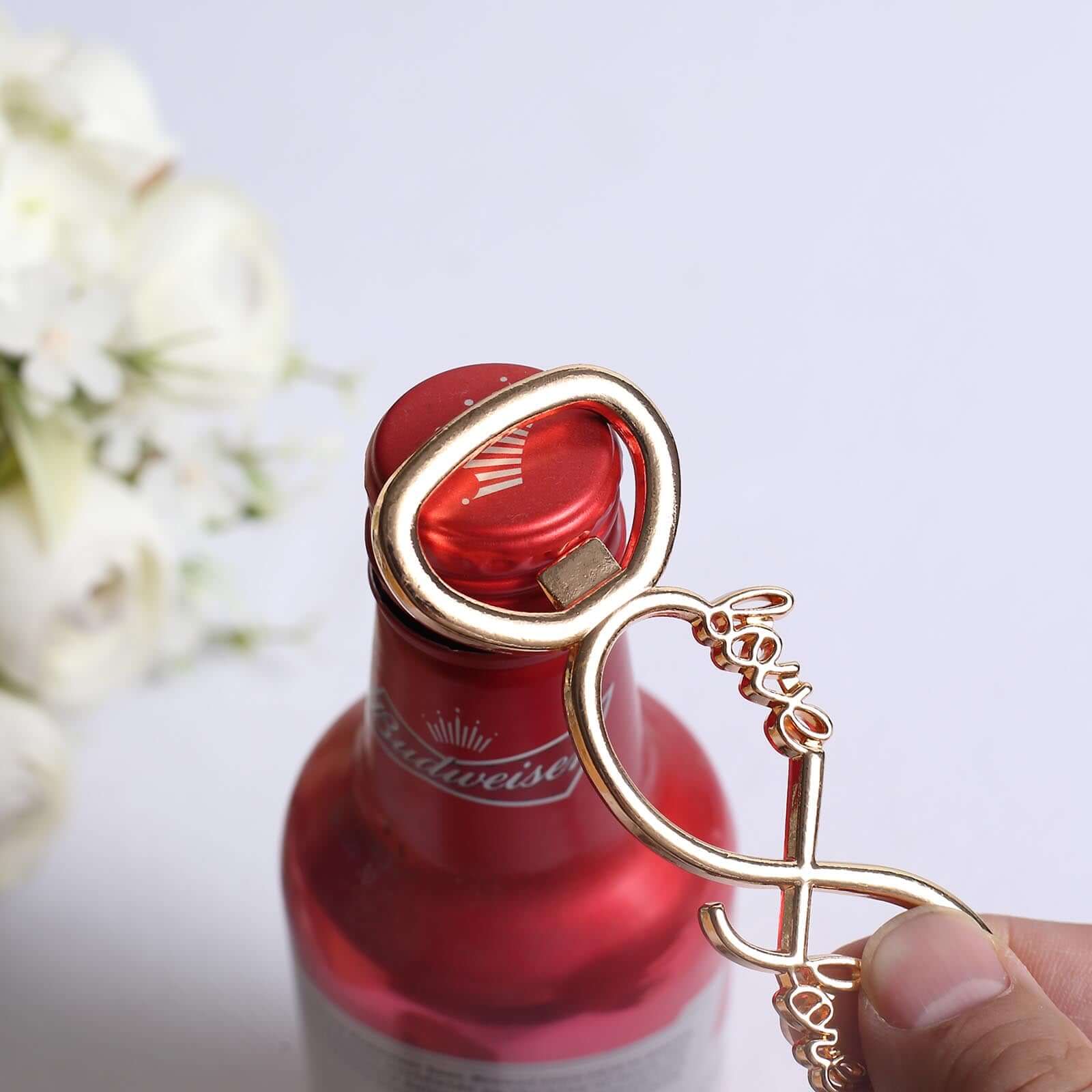 Gold Metal Infinity Sign "Love Forever" Bottle Opener Party Favors, Pre-Packed Wedding Souvenir Gift 4" - Image 2