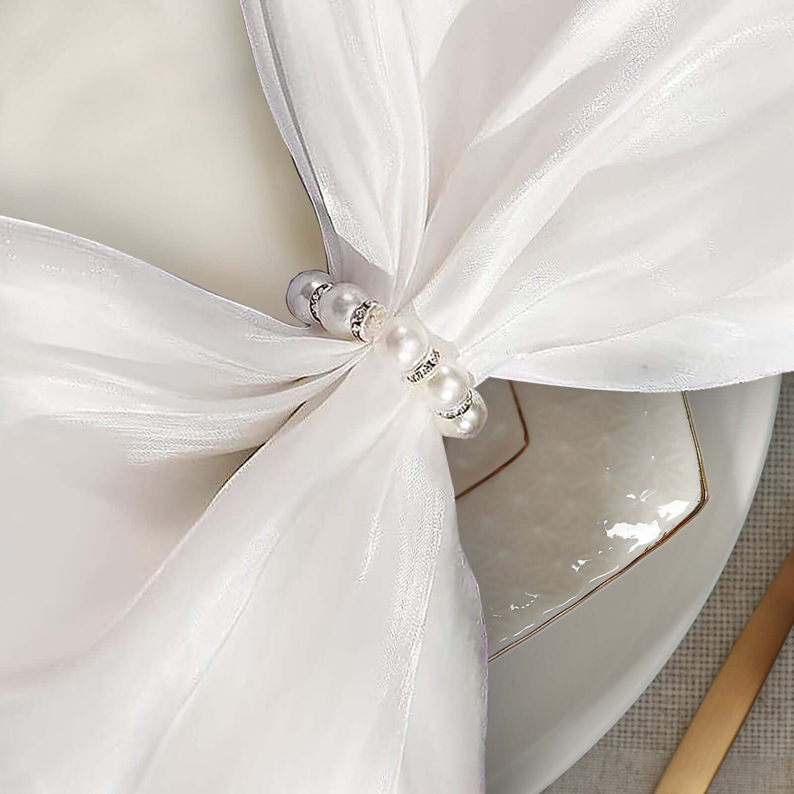 4 Pack White Pearl Beads and Silver Rhinestone Napkin Rings, Elegant Round Serviette Buckle Napkin Holders 1.5" - Image 7
