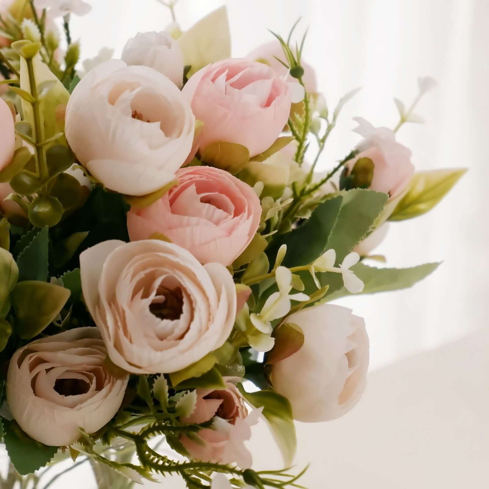 4 Pack Artificial Blush Mini Ranunculus Silk Flower Arrangements, Faux Buttercup Floral Bouquets 12" - Image 8