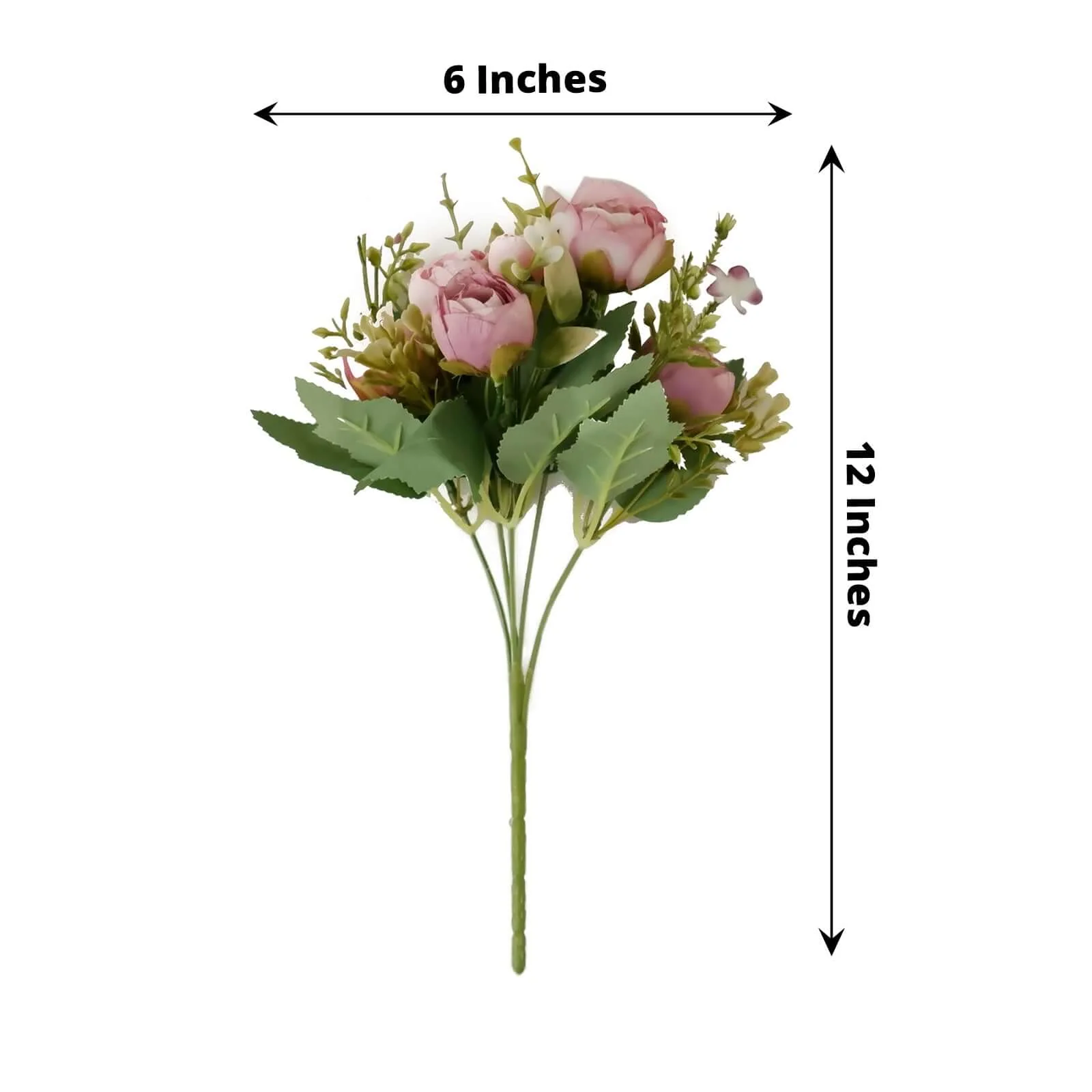 4 Pack Artificial Dusty Rose Mini Ranunculus Silk Flower Arrangements, Faux Buttercup Floral Bouquets 12" - Image 3