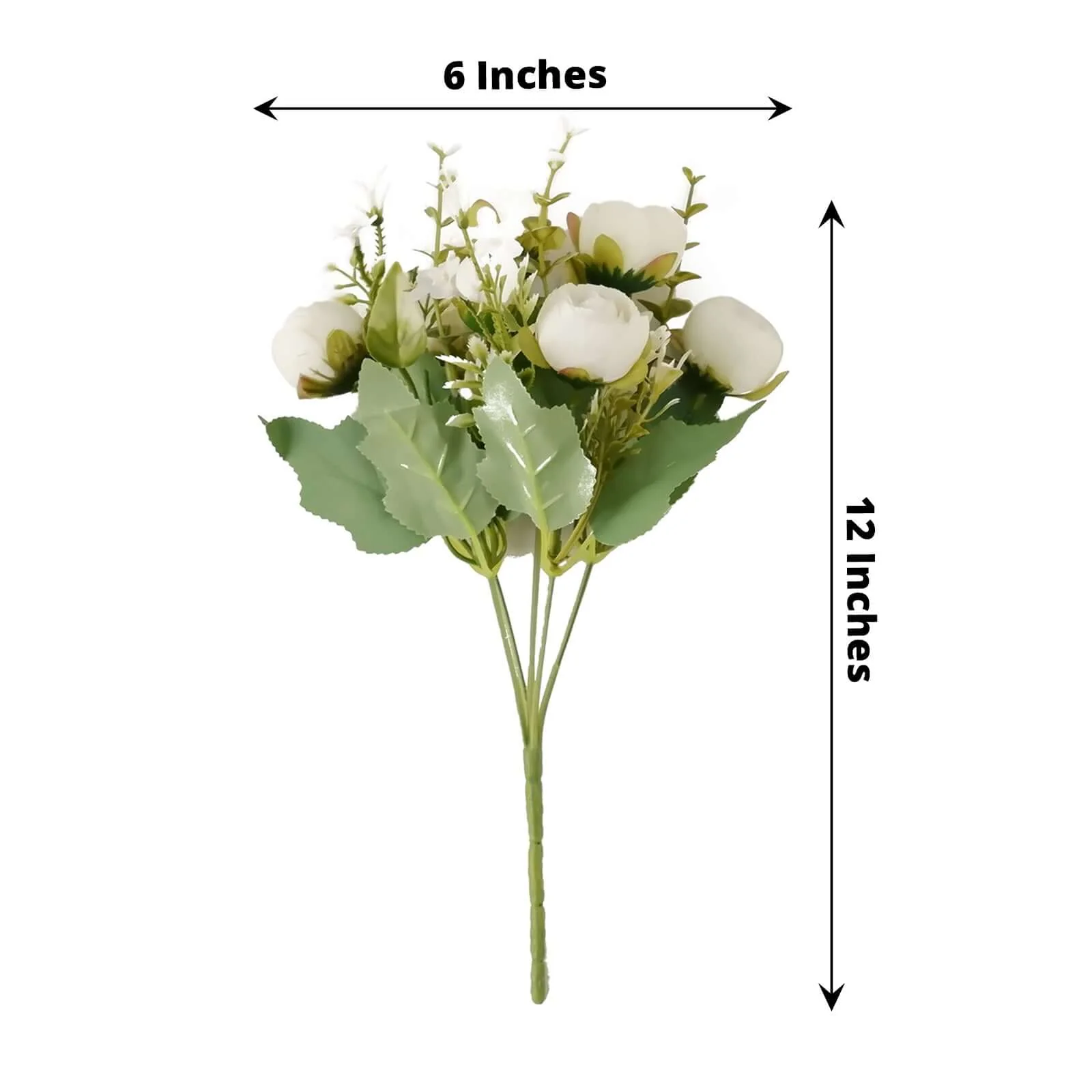 4 Pack Artificial Ivory Mini Ranunculus Silk Flower Arrangements, Faux Buttercup Floral Bouquets 12" - Image 3