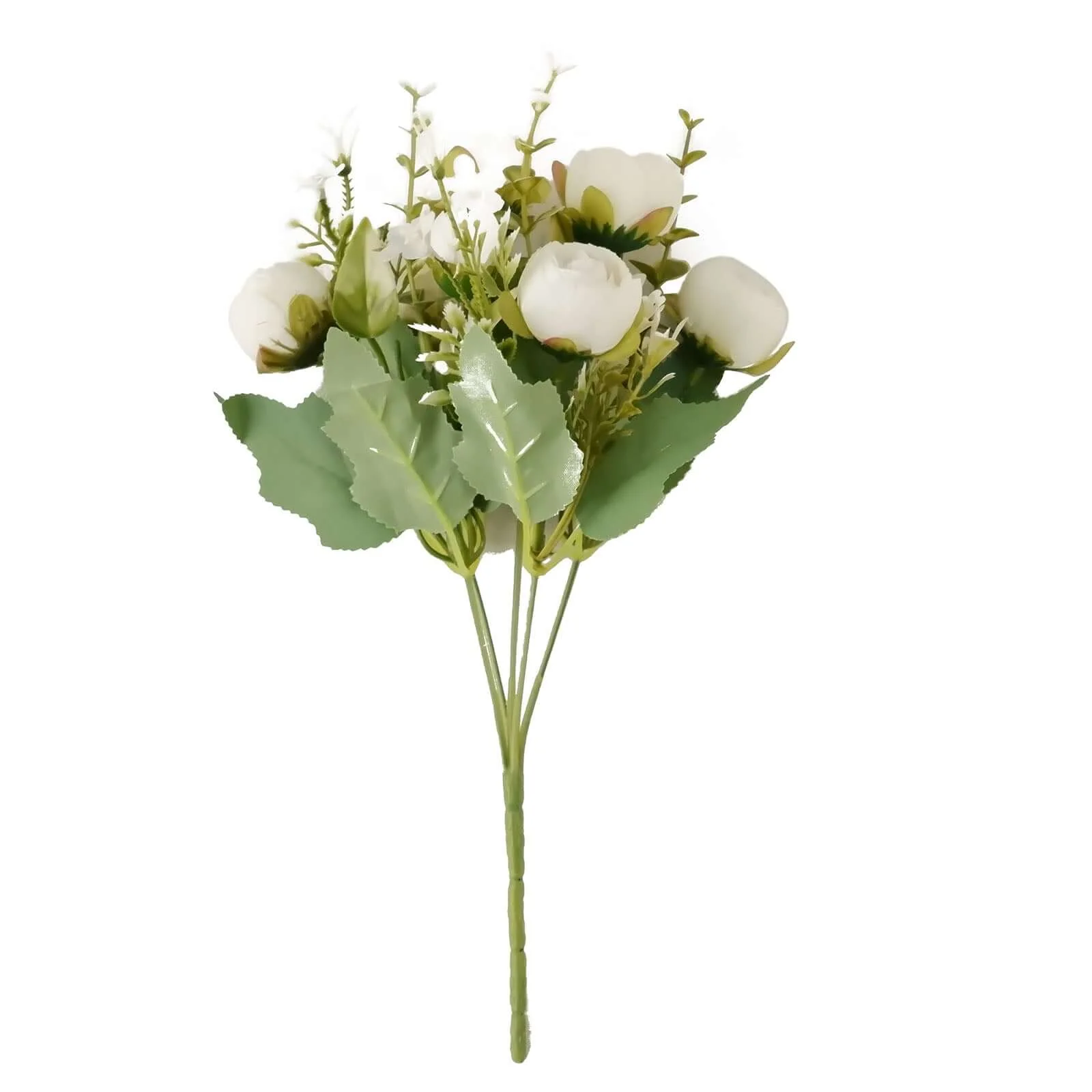 4 Pack Artificial Ivory Mini Ranunculus Silk Flower Arrangements, Faux Buttercup Floral Bouquets 12" - Image 7