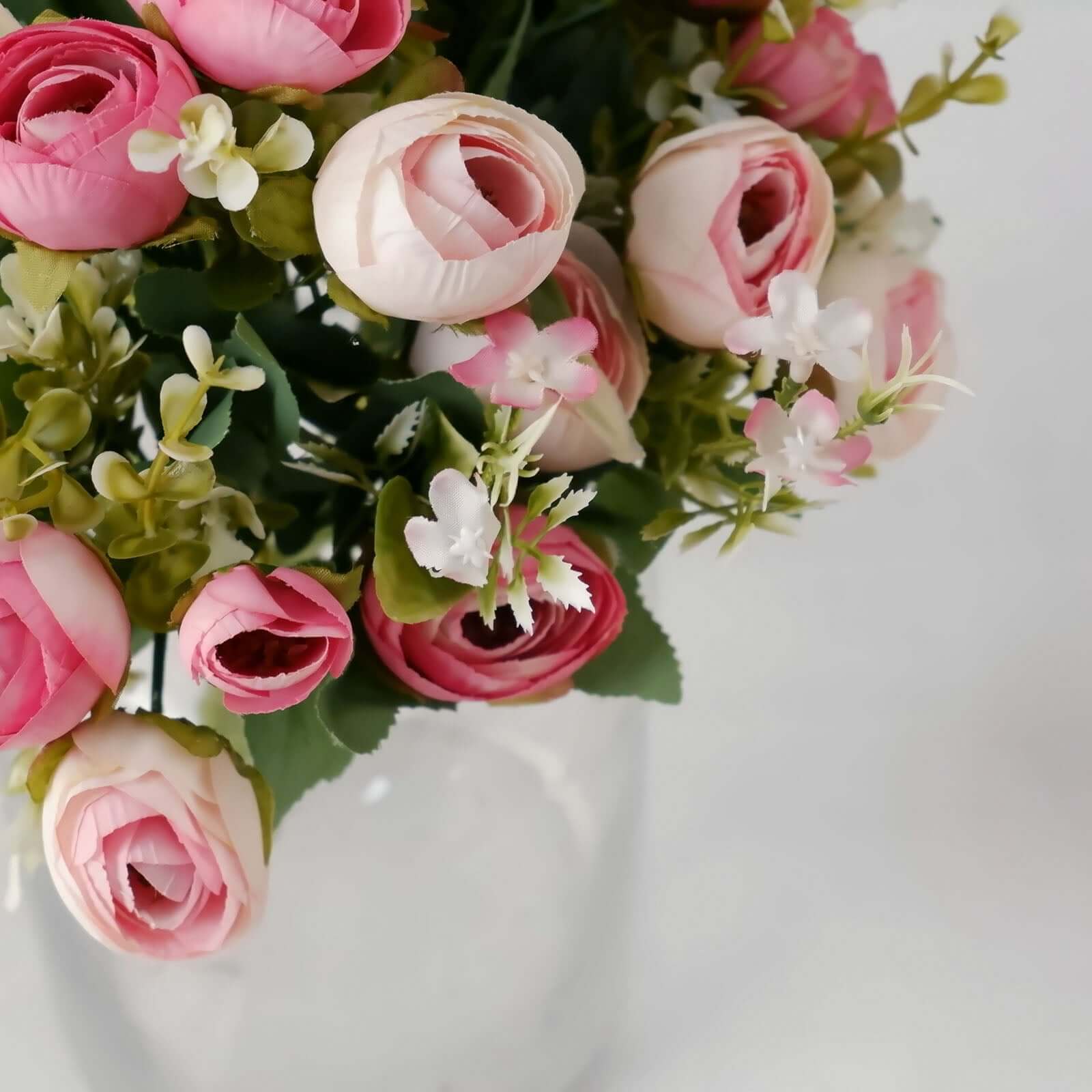 4 Pack Artificial Pink Mini Ranunculus Silk Flower Arrangements, Faux Buttercup Floral Bouquets 12" - Image 2