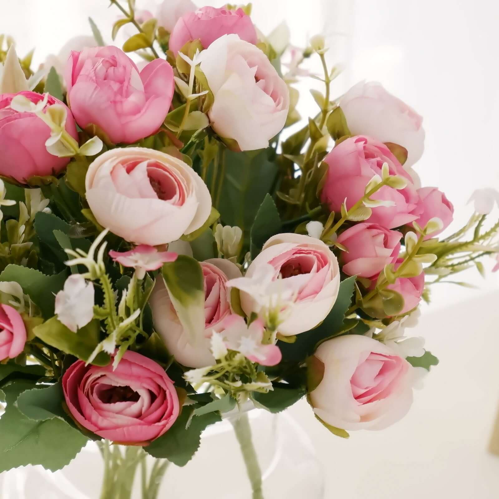 4 Pack Artificial Pink Mini Ranunculus Silk Flower Arrangements, Faux Buttercup Floral Bouquets 12" - Image 8