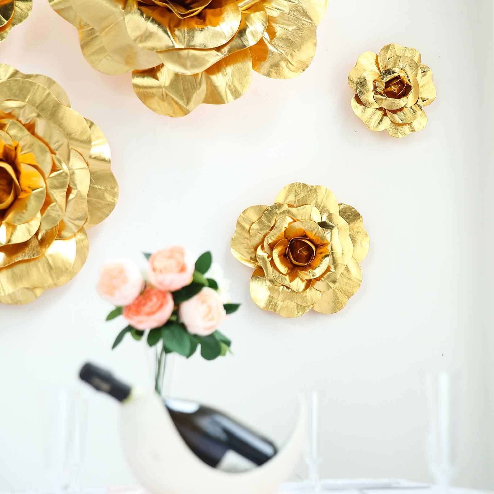 4 Pack Large Metallic Gold Real Touch Artificial Foam DIY Craft Roses 12" - Image 8