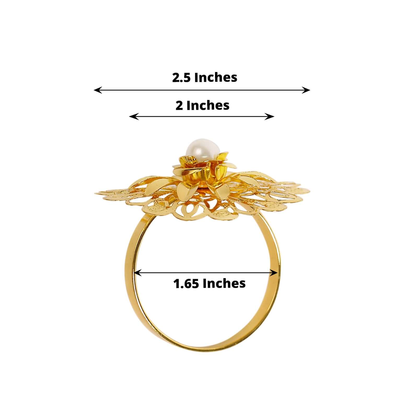 4 Pack Elegant Gold Metal Pearl Daffodil Flower Napkin Rings, Floral Serviette Buckle Napkin Holders 2" - Image 3