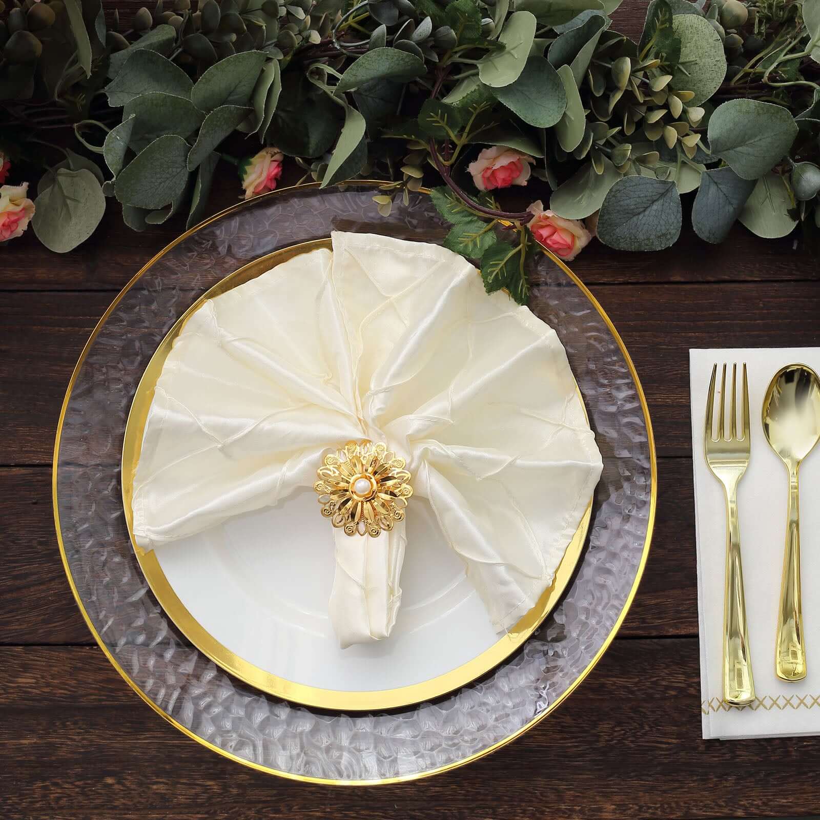 4 Pack Elegant Gold Metal Pearl Daffodil Flower Napkin Rings, Floral Serviette Buckle Napkin Holders 2" - Image 5