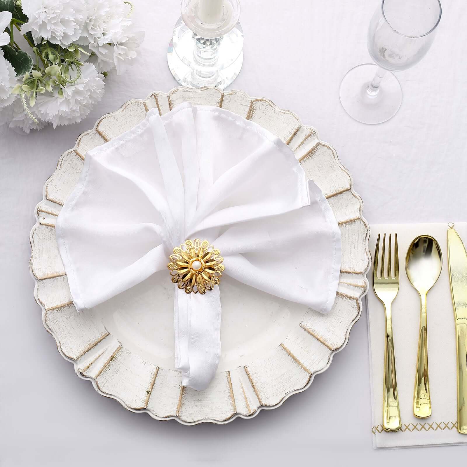 4 Pack Elegant Gold Metal Pearl Daffodil Flower Napkin Rings, Floral Serviette Buckle Napkin Holders 2" - Image 6