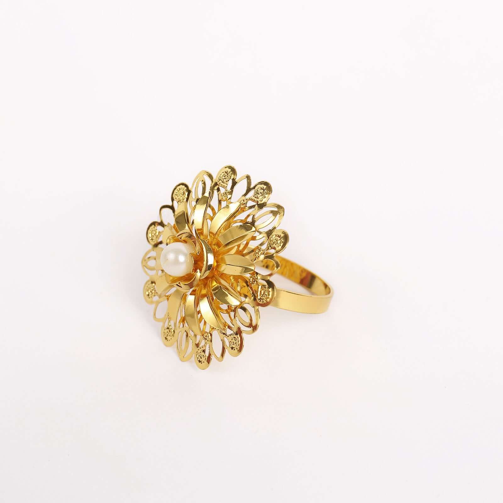 4 Pack Elegant Gold Metal Pearl Daffodil Flower Napkin Rings, Floral Serviette Buckle Napkin Holders 2" - Image 7