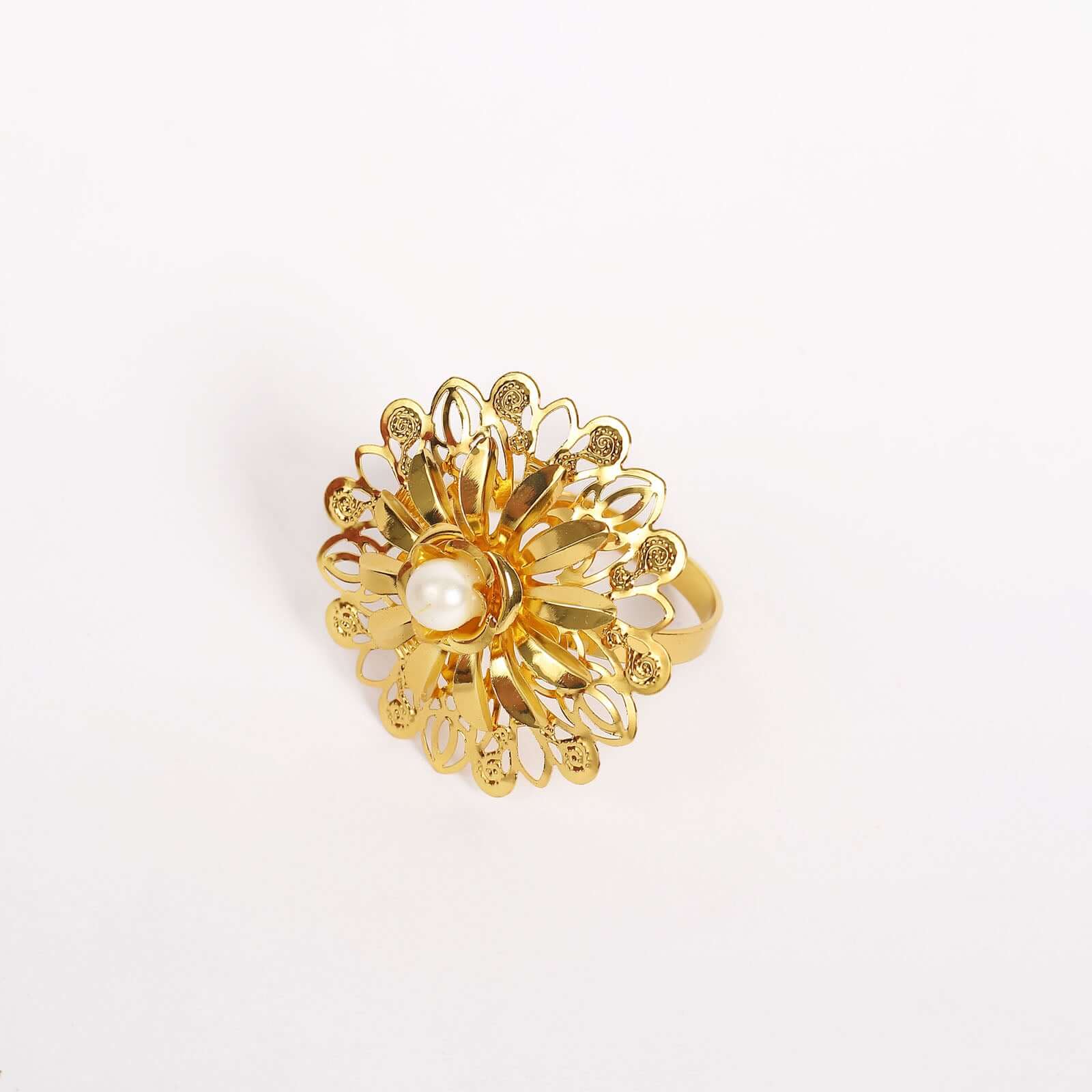 4 Pack Elegant Gold Metal Pearl Daffodil Flower Napkin Rings, Floral Serviette Buckle Napkin Holders 2" - Image 9