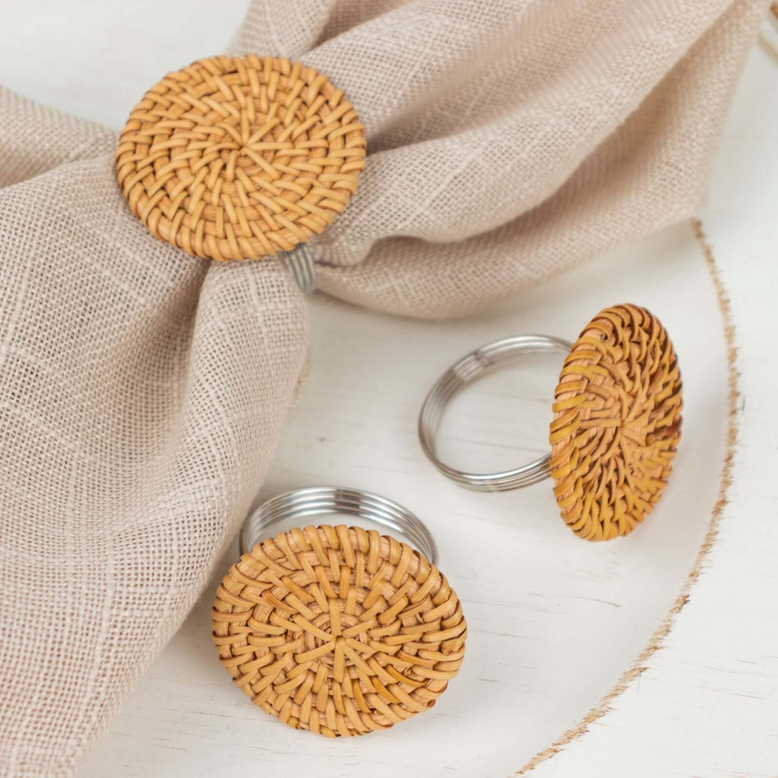 4 Pack Natural Farmhouse Style Jute Rattan Metal Napkin Rings, Handmade Rustic Woven Serviette Buckle Holders 2" - Image 14