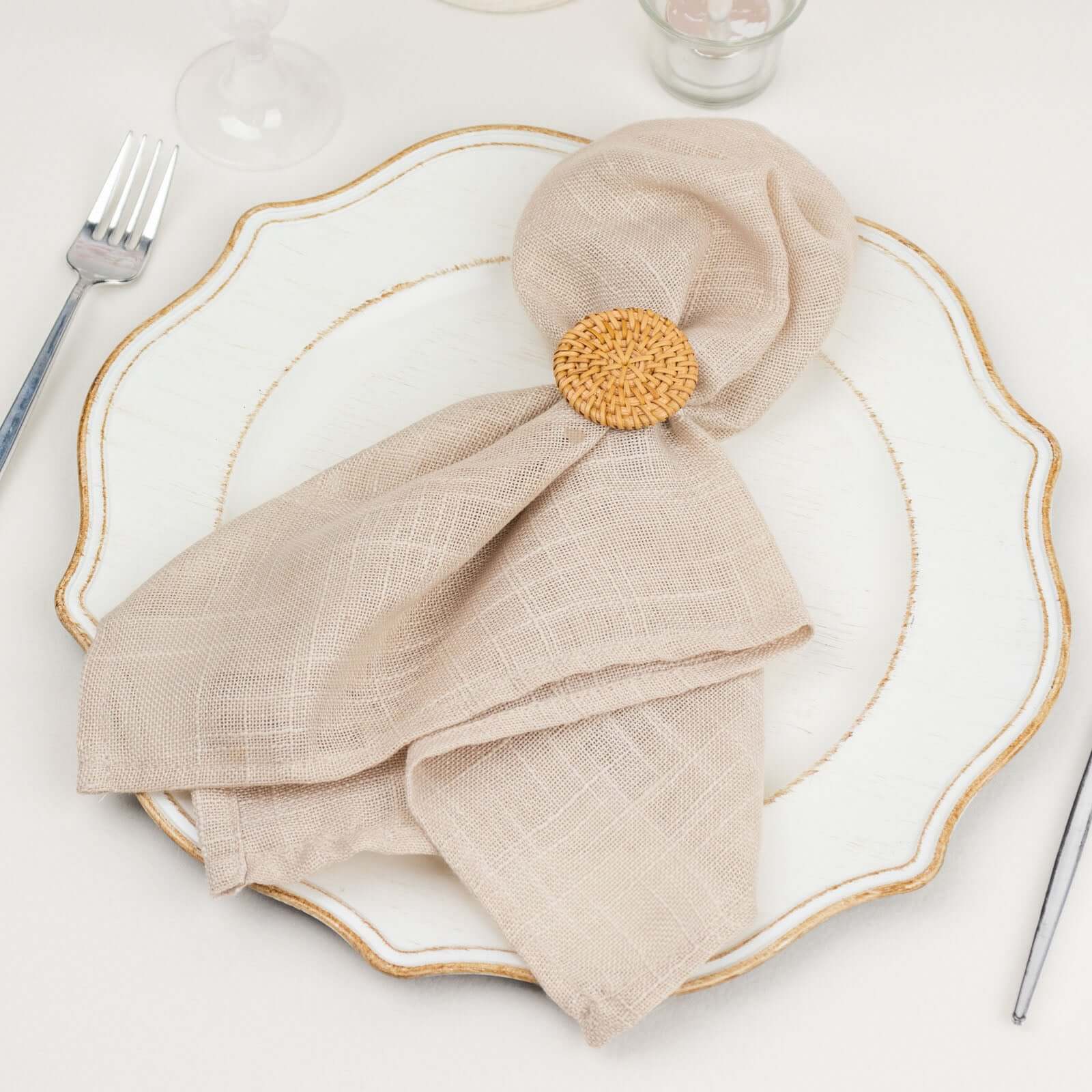 4 Pack Natural Farmhouse Style Jute Rattan Metal Napkin Rings, Handmade Rustic Woven Serviette Buckle Holders 2" - Image 5