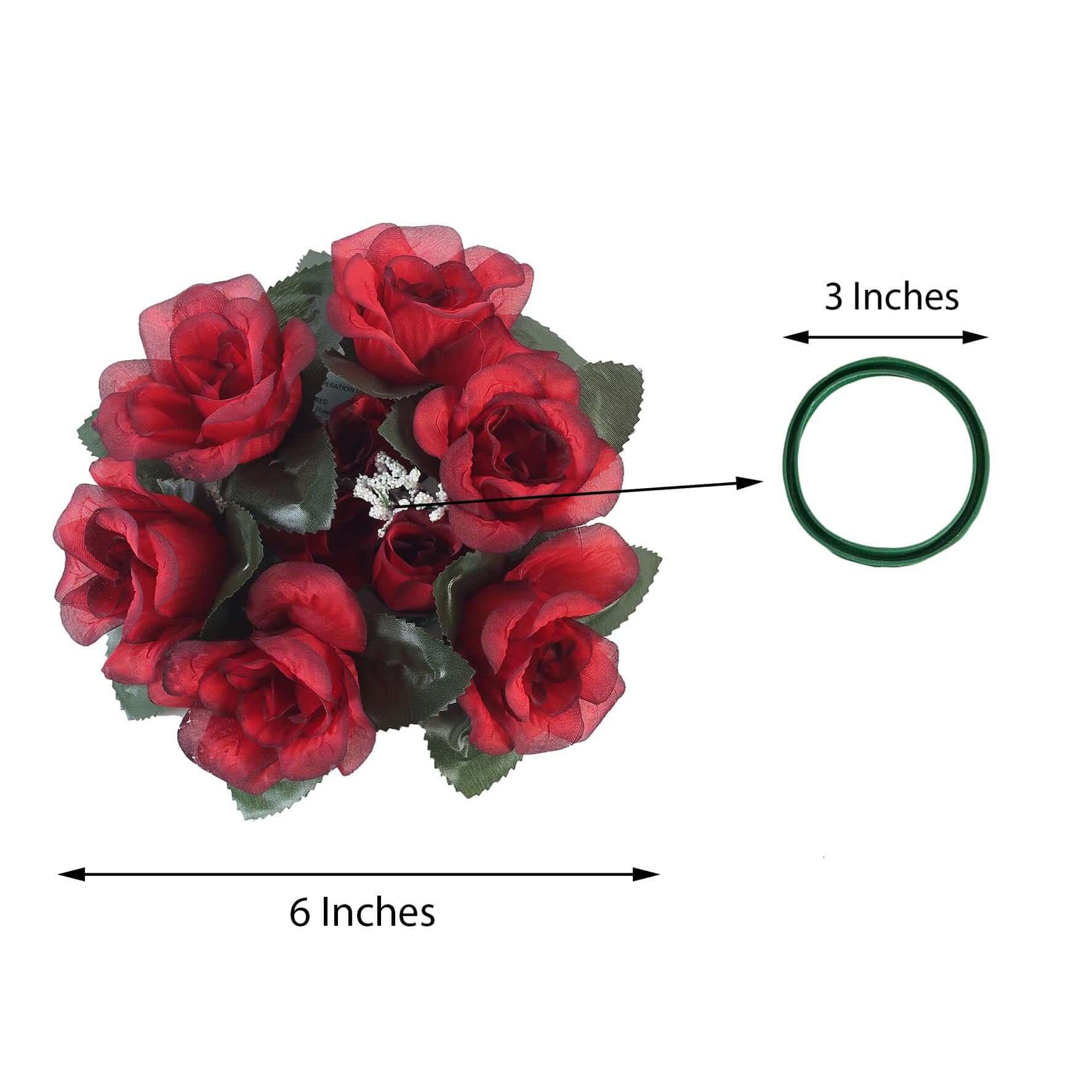 4 Pack Black/Red Artificial Silk Rose Flower Candle Ring Wreaths 3" - Image 3