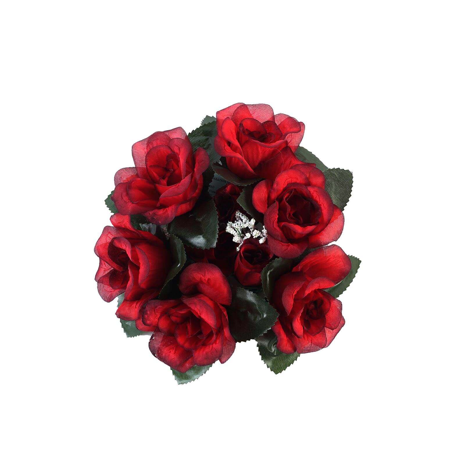 4 Pack Black/Red Artificial Silk Rose Flower Candle Ring Wreaths 3" - Image 8