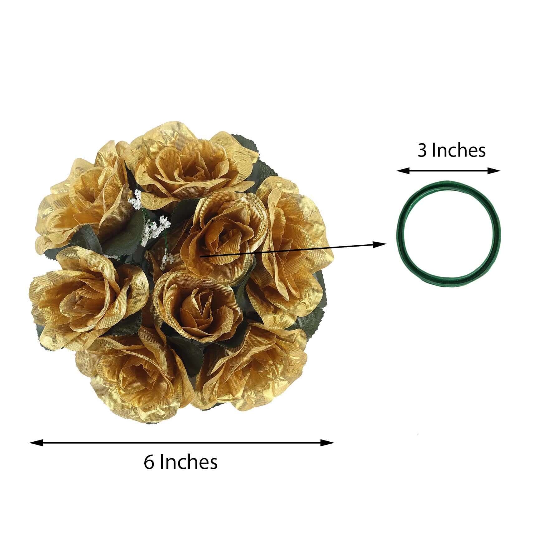 4 Pack Gold Artificial Silk Rose Flower Candle Ring Wreaths 3" - Image 3