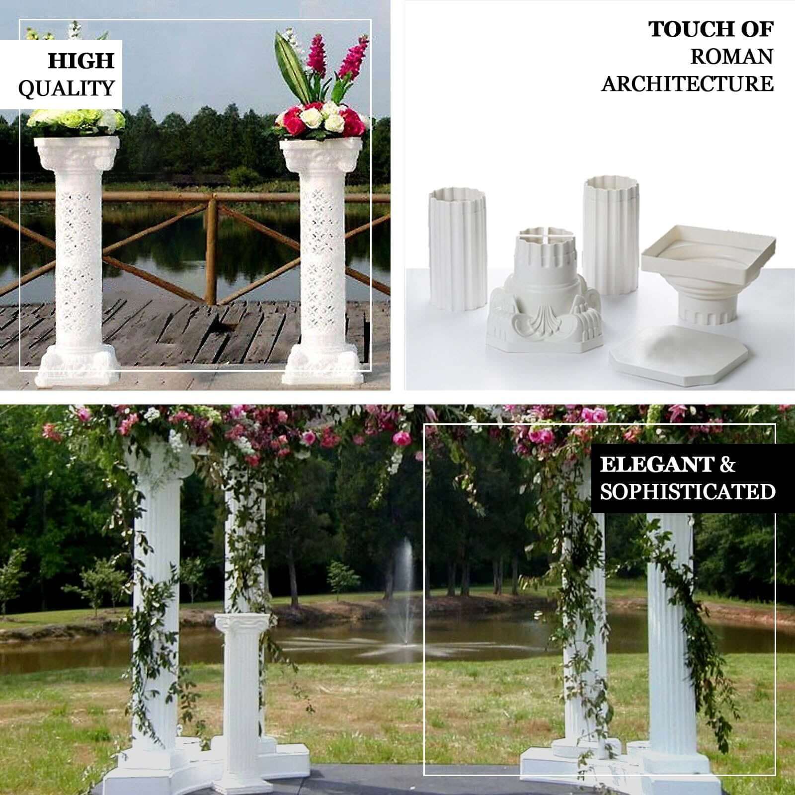 4 Pack White Height Adjustable Empirical Roman Inspired Pedestal Column Plant Stand - PVC 34" - Image 4