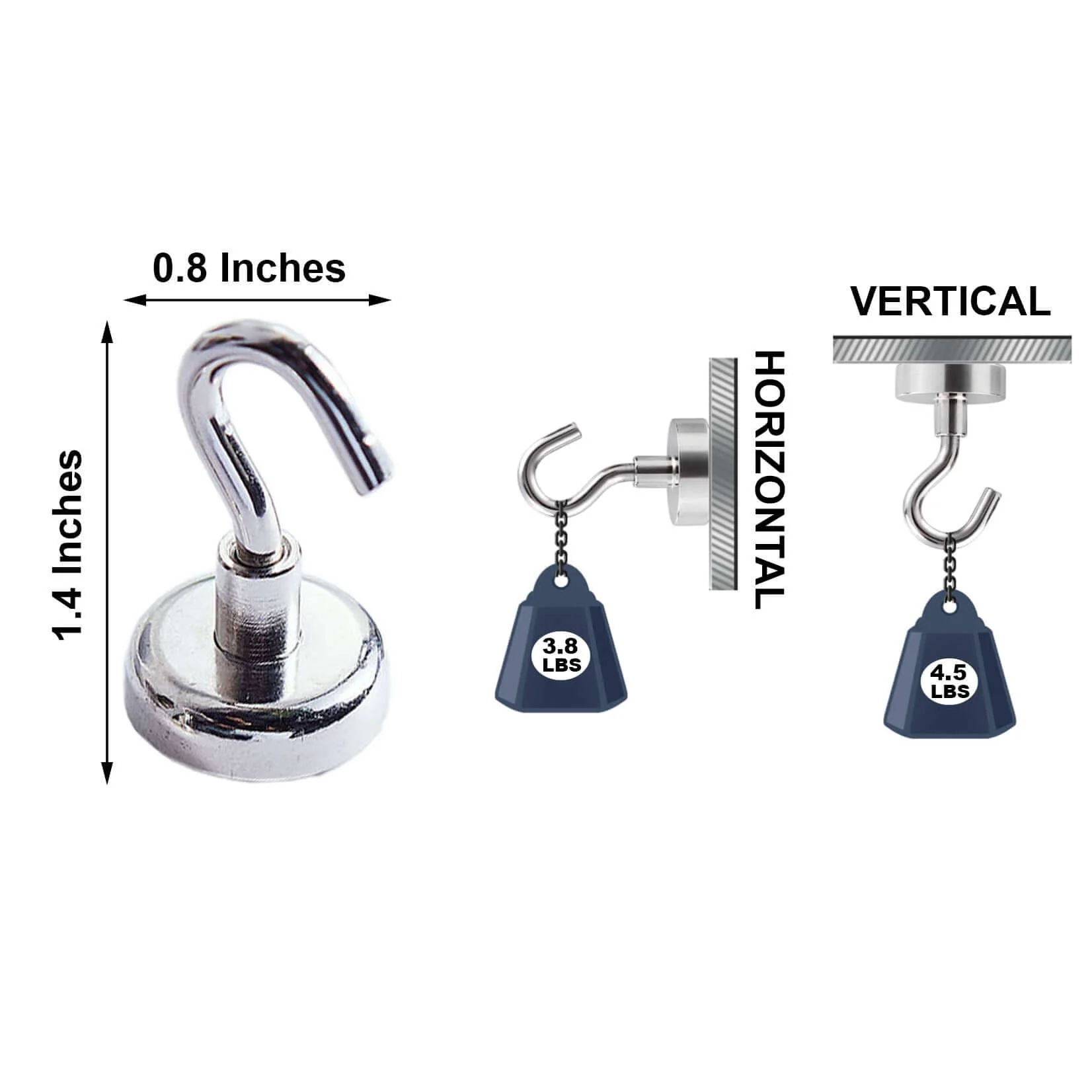 4 Pack Silver Metal Heavy Duty Magnetic Hooks, Multipurpose Hanging Hooks 4.5Lb Capacity - Image 3