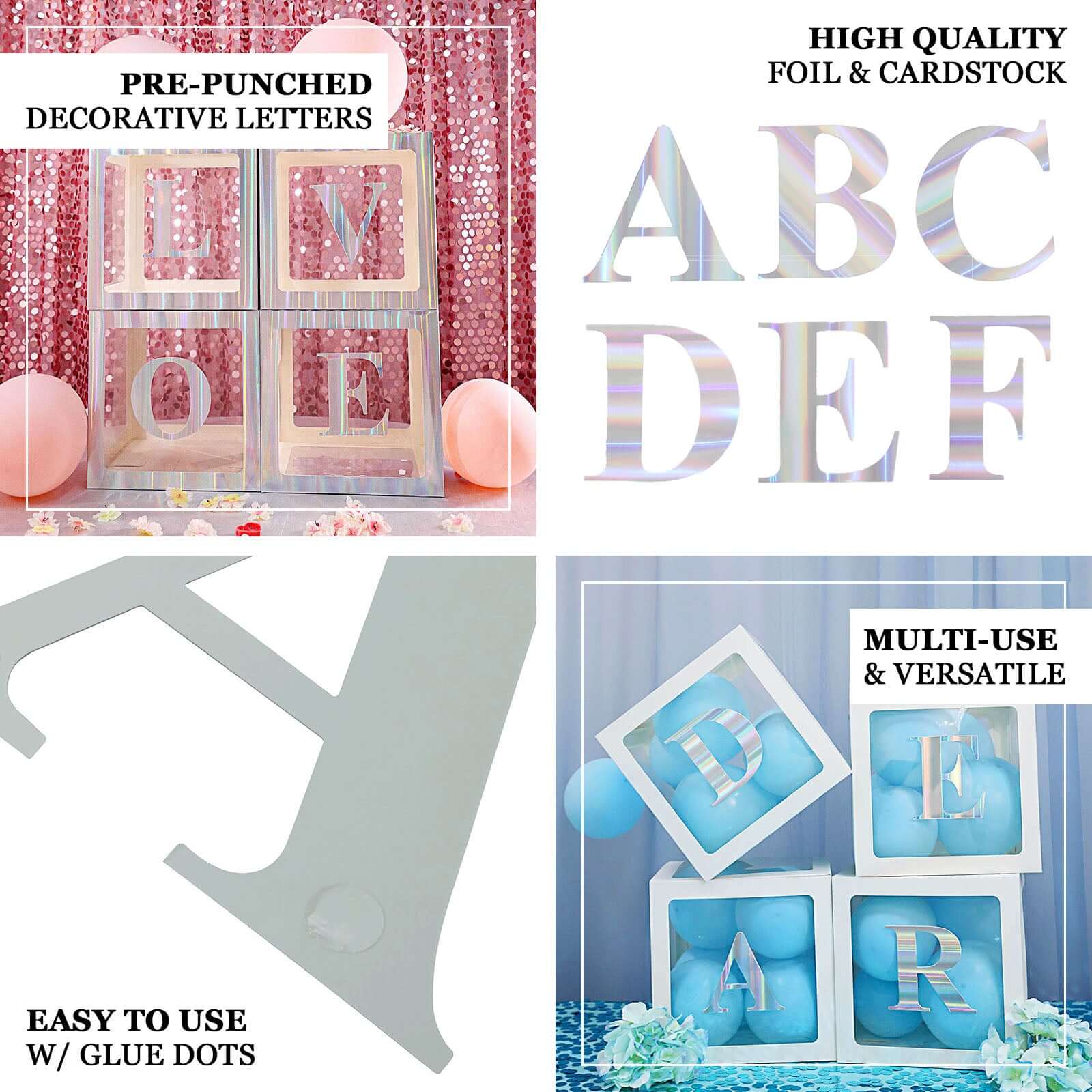 4 Pack Metallic Iridescent Alphabet and Number Stickers Banner, Customizable Stick on Letters & Numbers 5" - Image 52